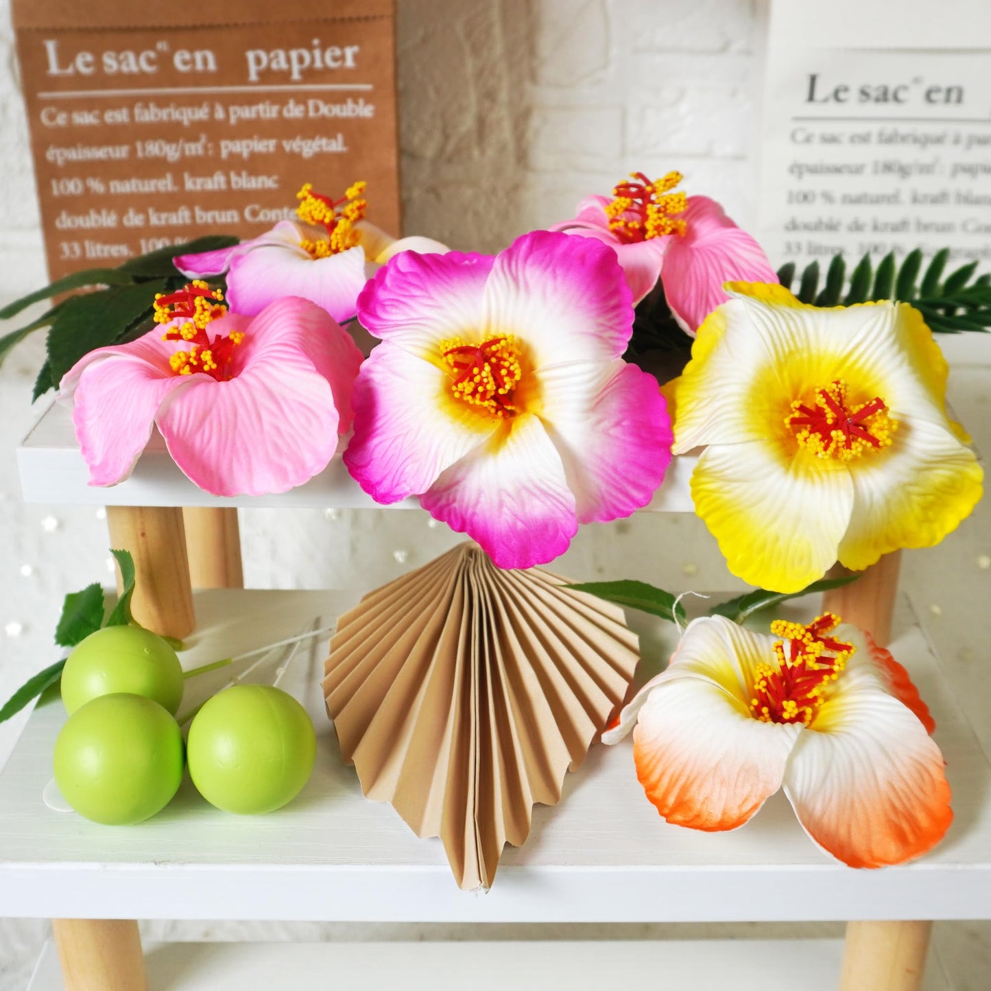 25 Pcs Flower Cake Topper Hawaiian Cake Decorations With Palm Leaves Hibiscus Flowers Balls For Hawaii Aloha Jungle Summer Theme