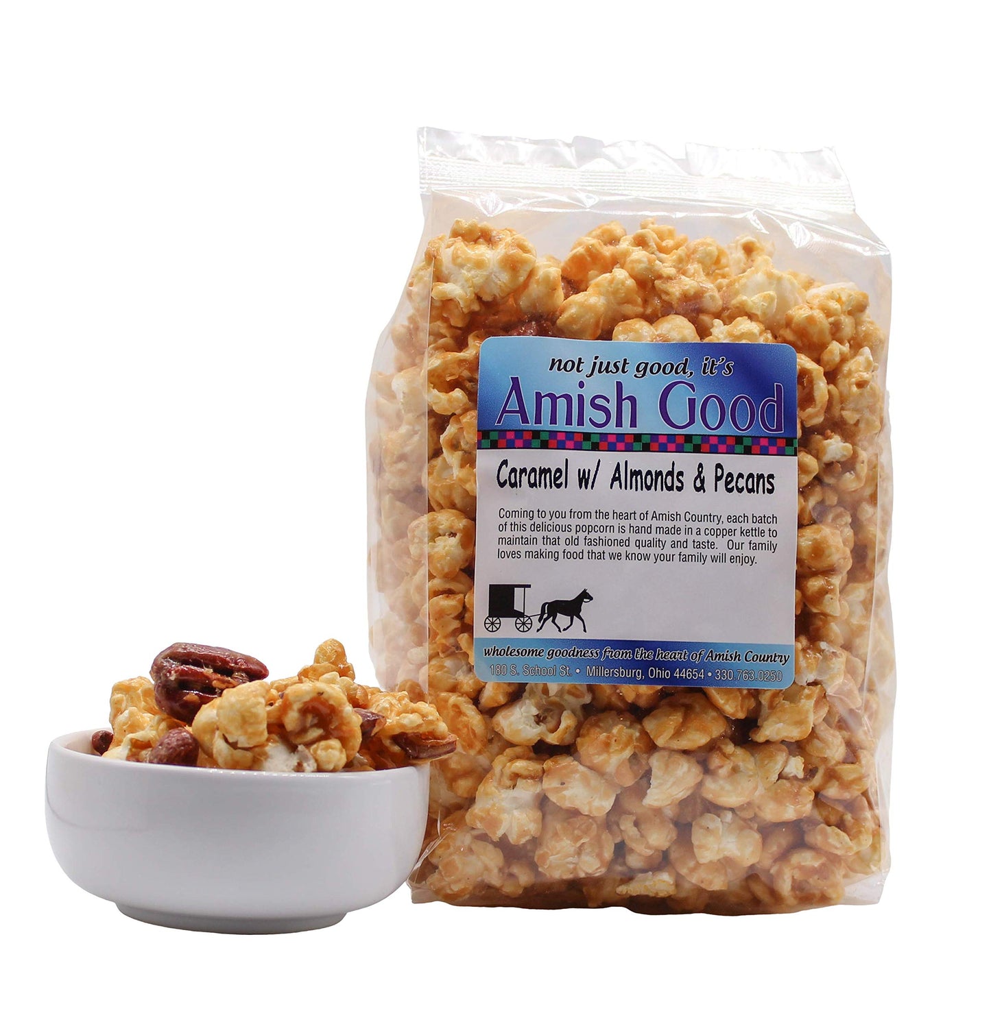 Amish Good Premium Caramel Popcorn With Almond And Pecans * Real Butter And Coconut Oil In 12 Ounce Bag