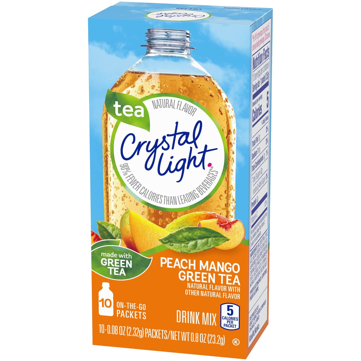Crystal Light On The Go Peach Mango Green Tea Drink Mix, 10-Packet Box (Pack Of 5)