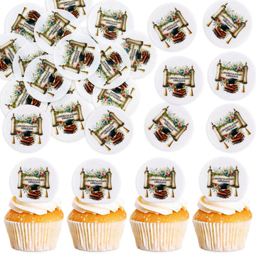 40PCS Edible 2025 Graduation Cupcake Toppers Congratulations Graduate 2025 Cupcake Picks Glutinous Rice Paper Drink Topper for 2