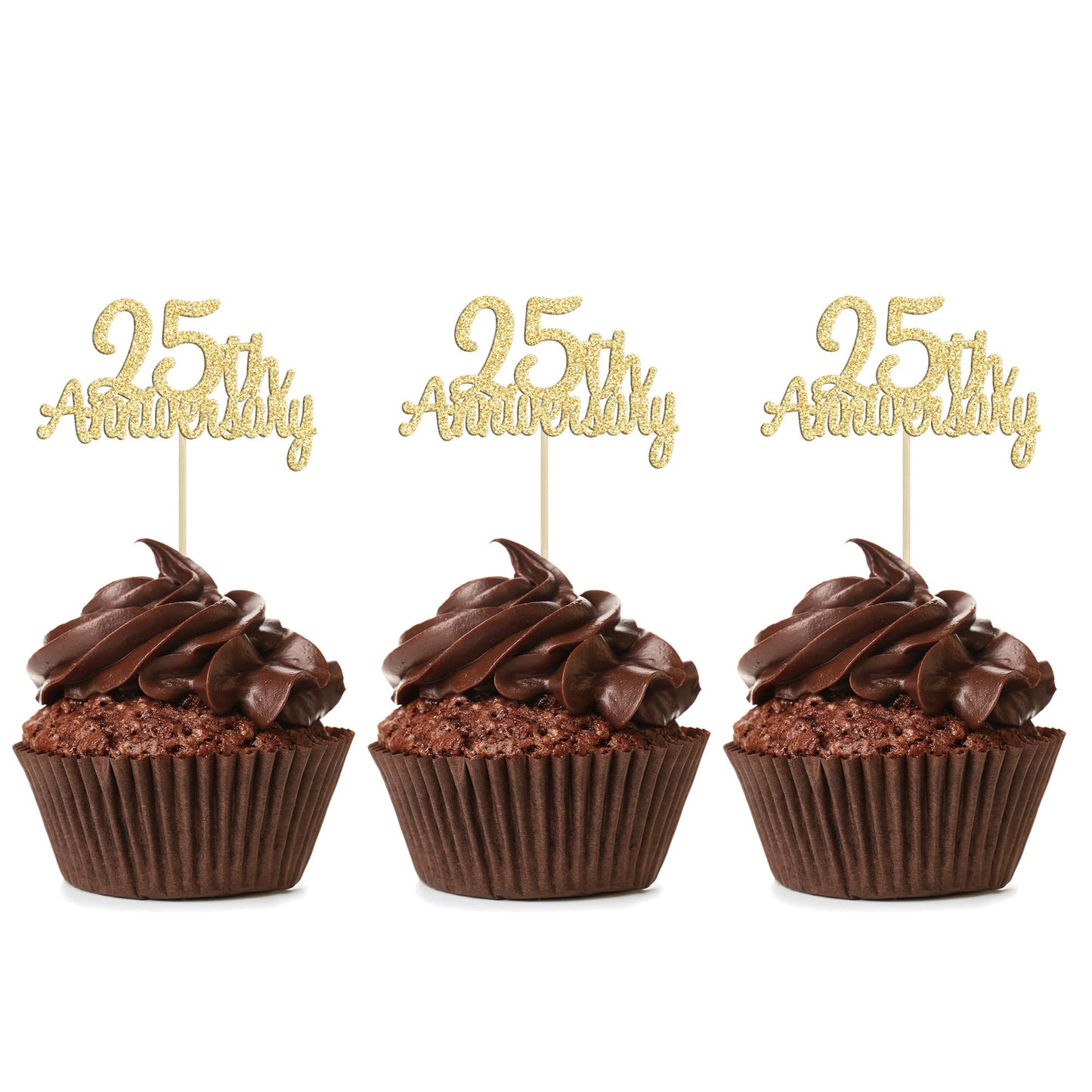 Gyufise 24Pcs 25Th Anniversary Cupcake Toppers Gold Glitter Cheers To 25 Years Wedding Twenty Five Anniversary Cupcake Picks For