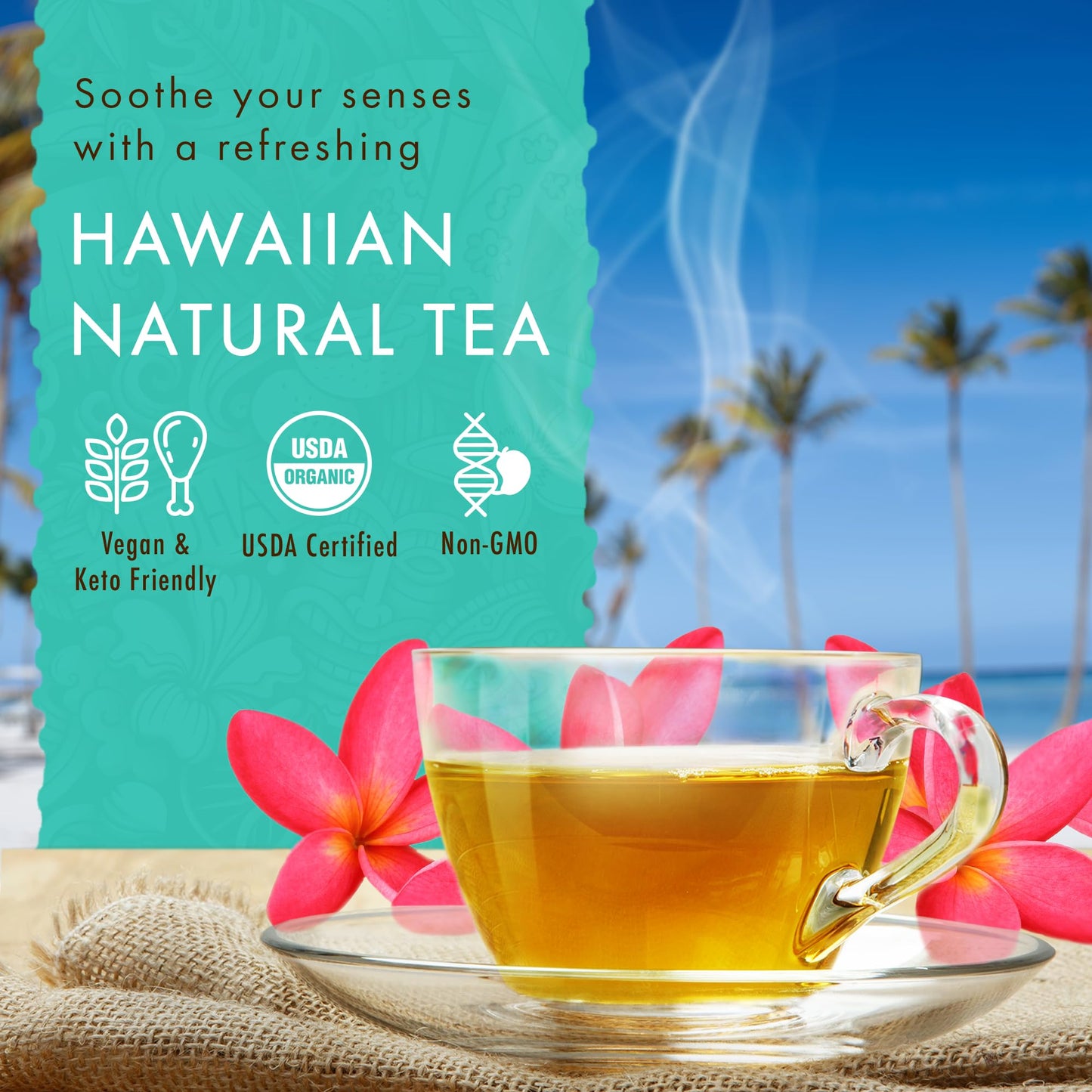 Hawaiian Natural Tea Organic Mamaki Jasmine Green Tea Blend - 60 Tea Bags, Antioxidant-Rich, Calming Wellness Tea for Bedtime
