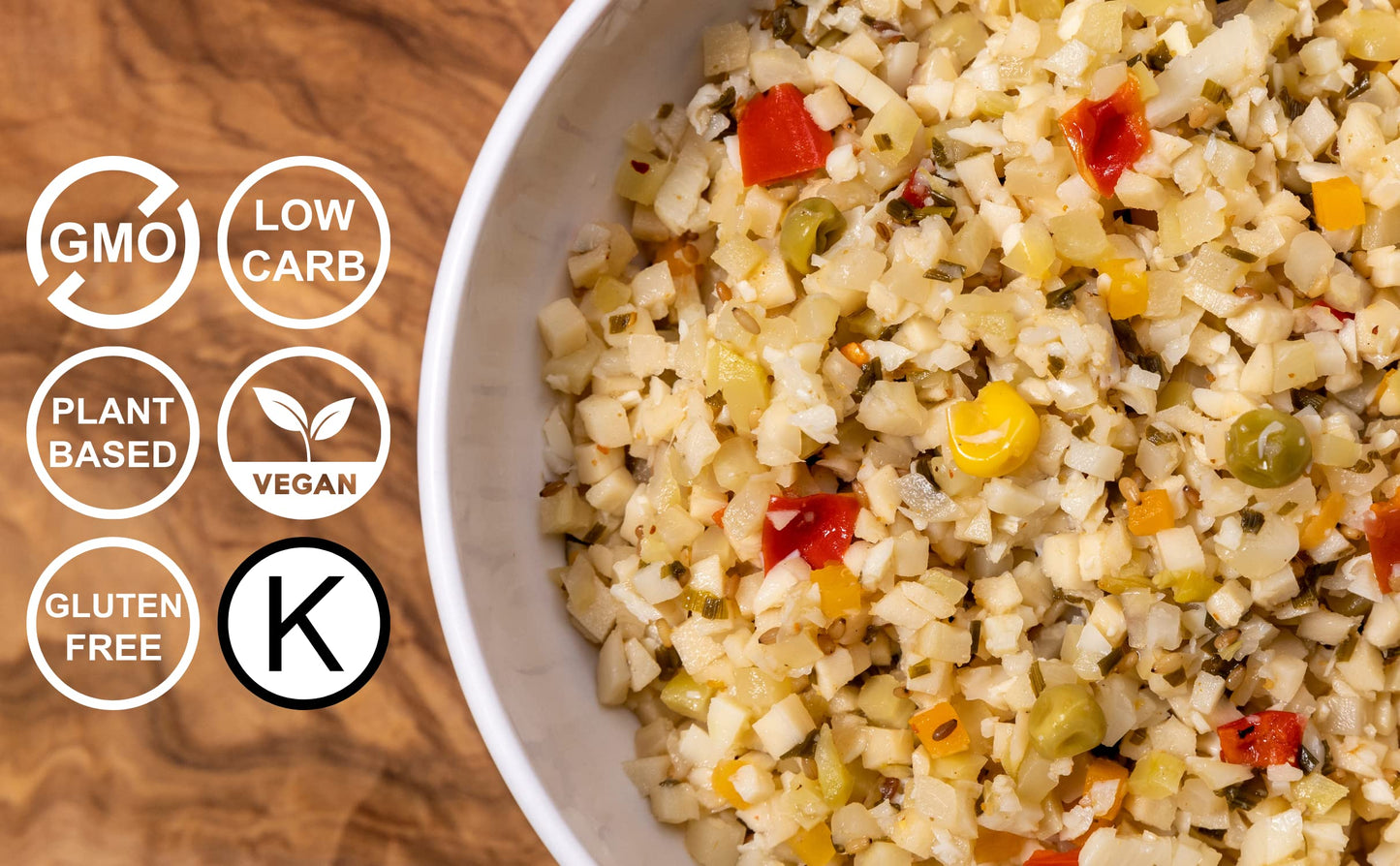 Kitchen & Love Hearts Of Palm Veggie Rice Stir Fry, Low Carb, Low Calories, Plant Based, Non Gmo, Gluten Free Rice Alternative,