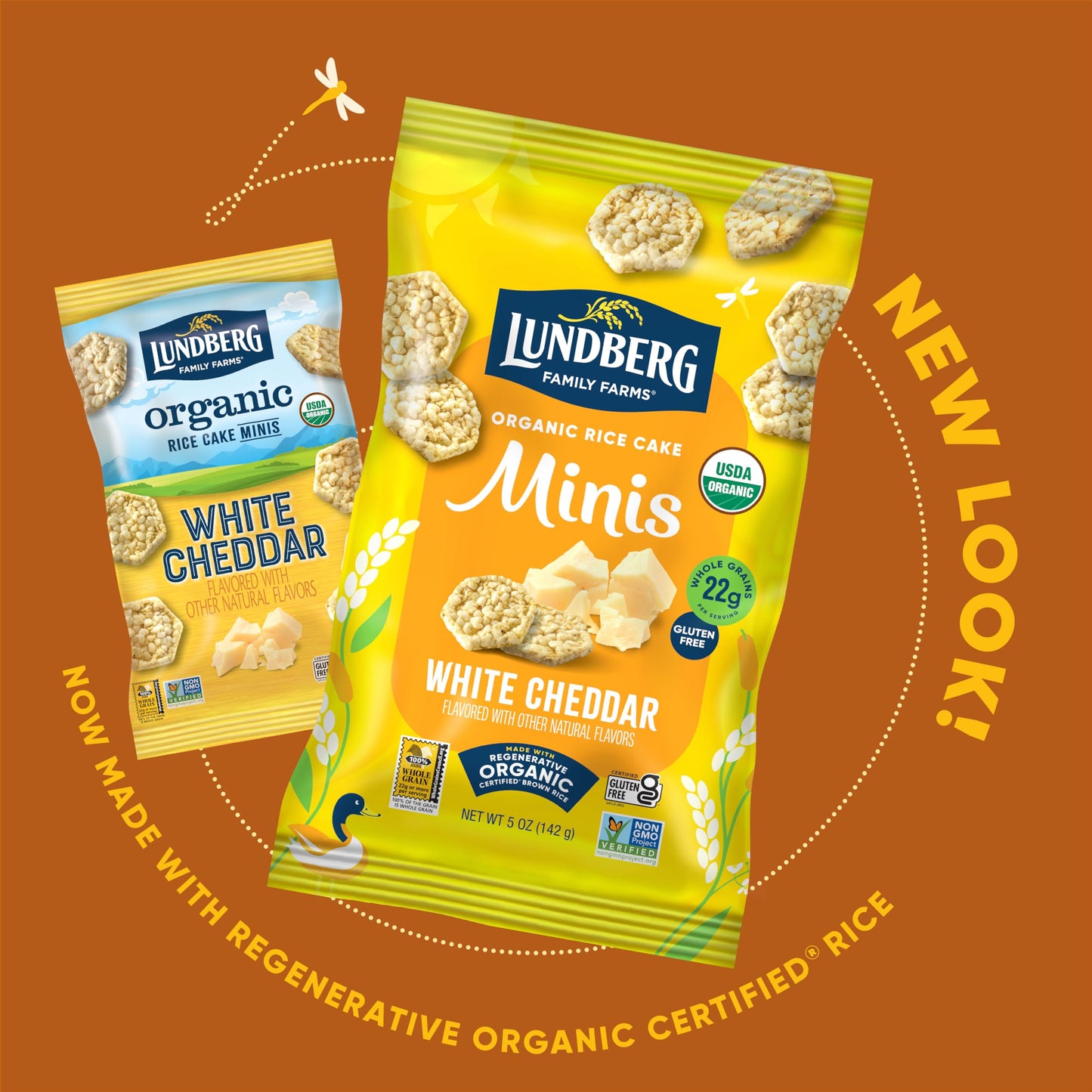 Lundberg Organic Rice Cake Minis, Cheddar, 6-Pack - Regenerative Organic Certified Mini Rice Cakes, Healthy Snacks, Gluten-Free,