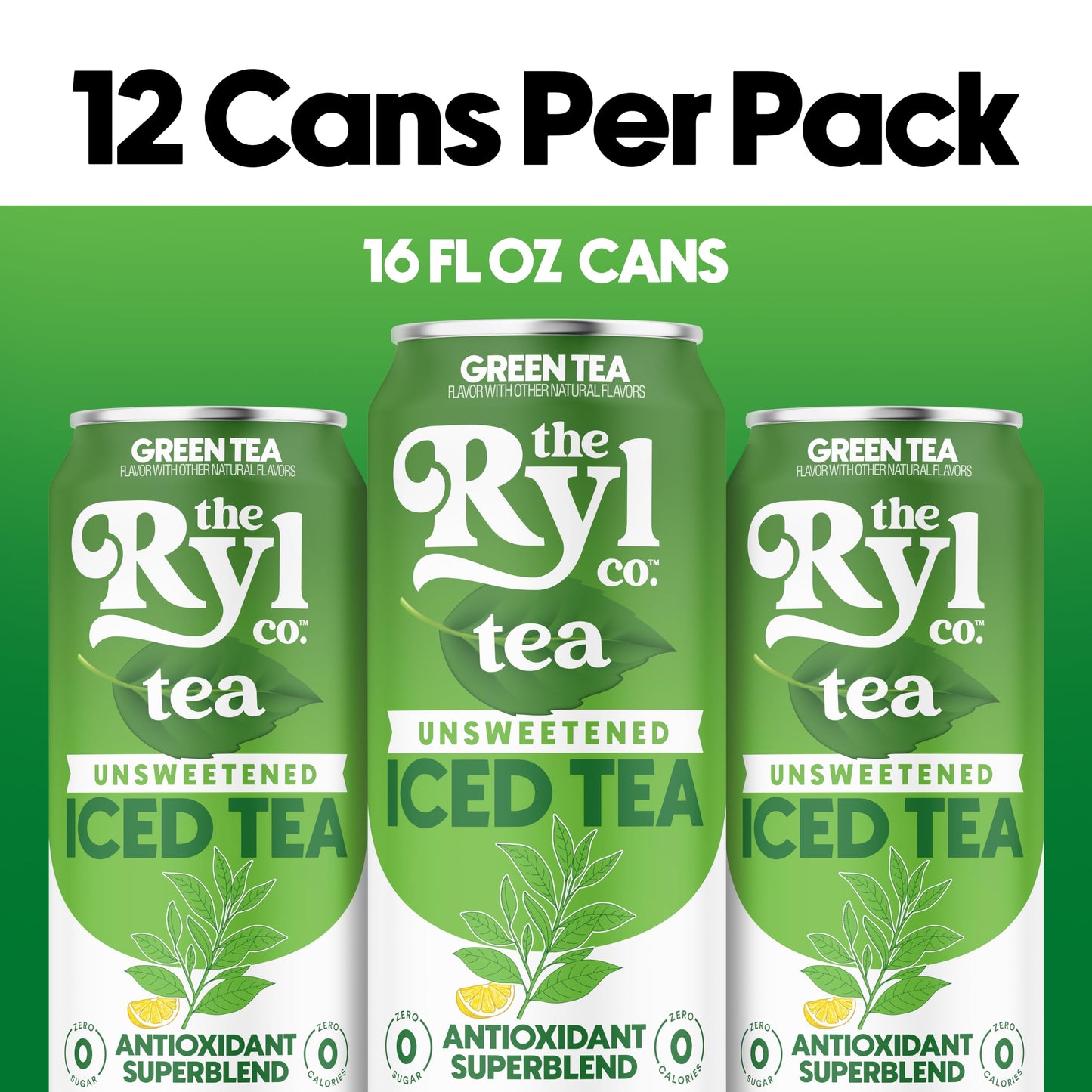 Ryl Unsweetened Green Iced Tea - Antioxidant Superblend, No Artificial Ingredients, Zero Sugar, Zero Calorie, Low Carb, Non-Gmo,