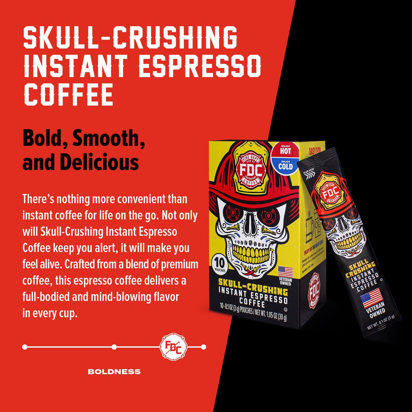 Fire Department Coffee - Skull Crushing Instant Espresso Coffee - Instant Coffee Packets Single Serve - Gives Back To Firefighte