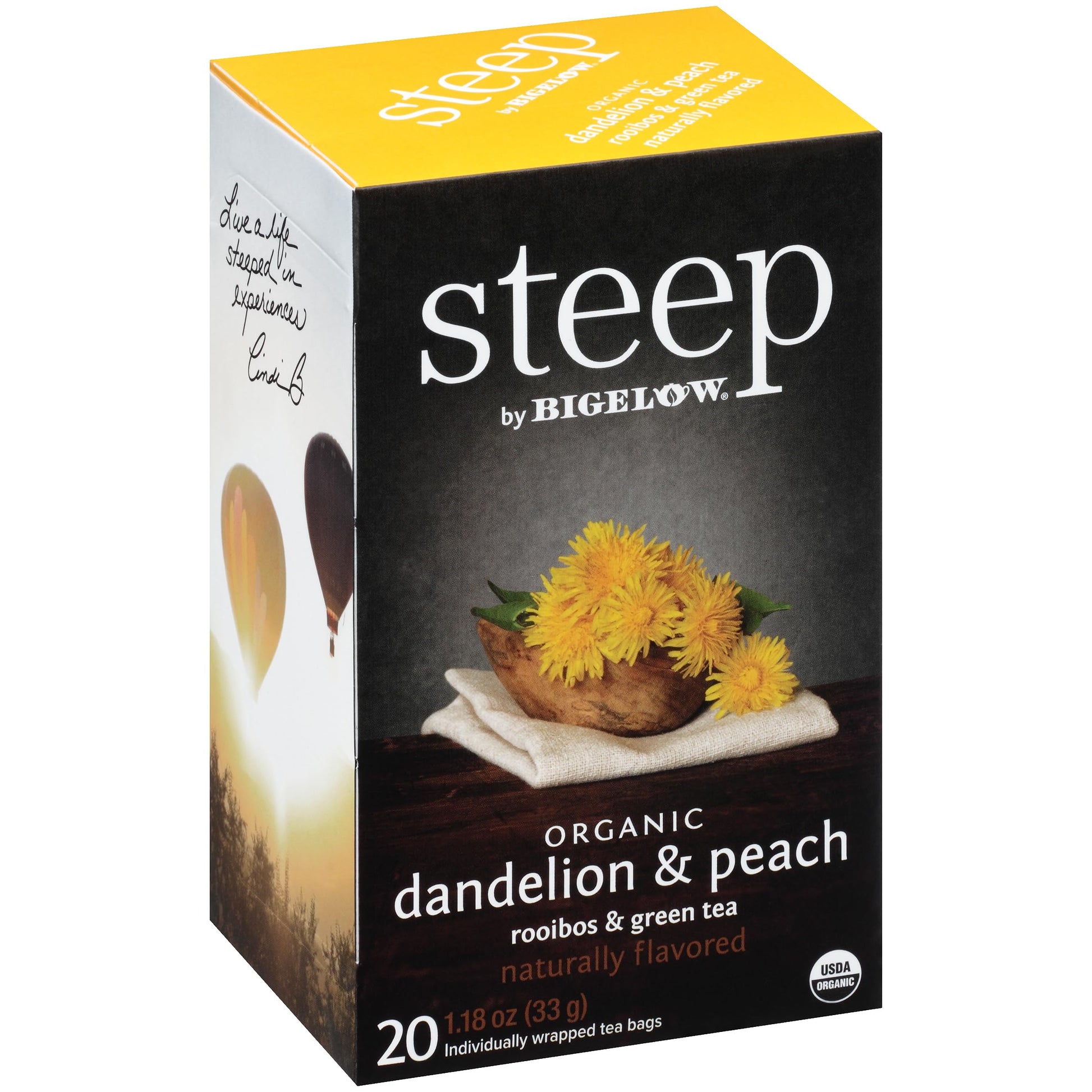 Bigelow Tea Steep Organic Dandelion Peach Rooibos Green Tea, Caffeinated, 20 Count (Pack of 6), 120 Total Tea Bags