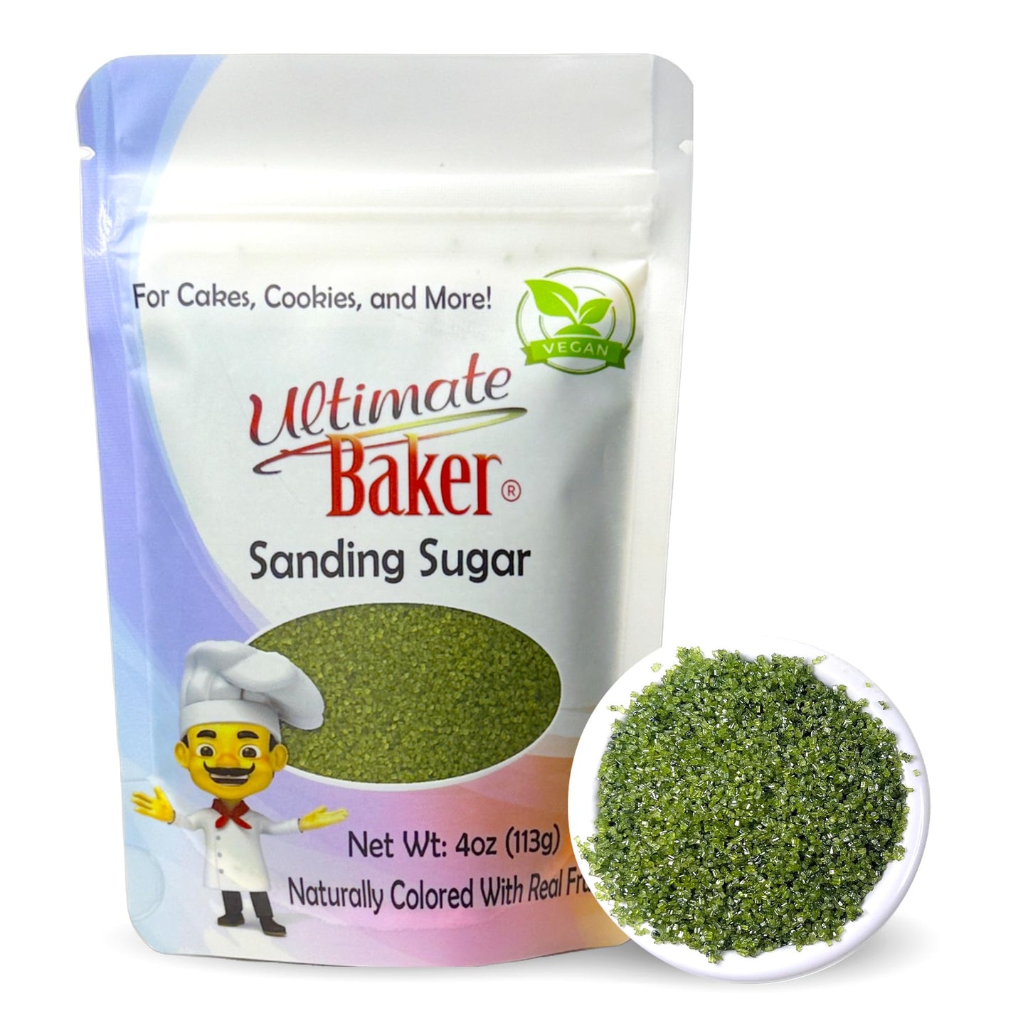 Ultimate Baker Sanding Sugar, Holly Green, Medium Crystal, 4oz