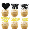 18pcs Black Gold Glitter Dessert Cupcake Pick for Straight Outta 1988 Cheer to 37 Years Old Theme Decor Supplies Happy 37th Birt