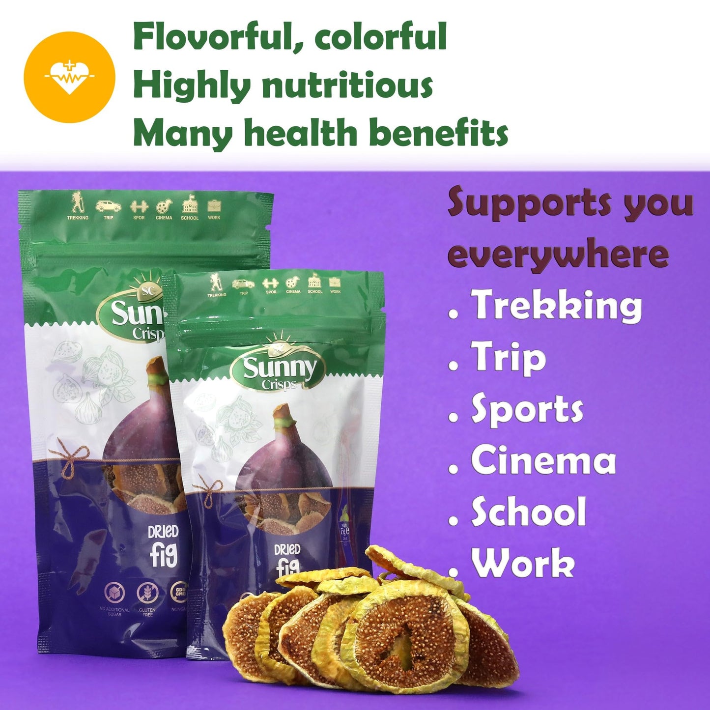 Sunny Crisps Dried Figs No Sugar Added 2.64 Oz - Smyrna Dry Figs, Sun Dried, Unsweetened, Unsulfured - Chewable, Sliced Figs Dri