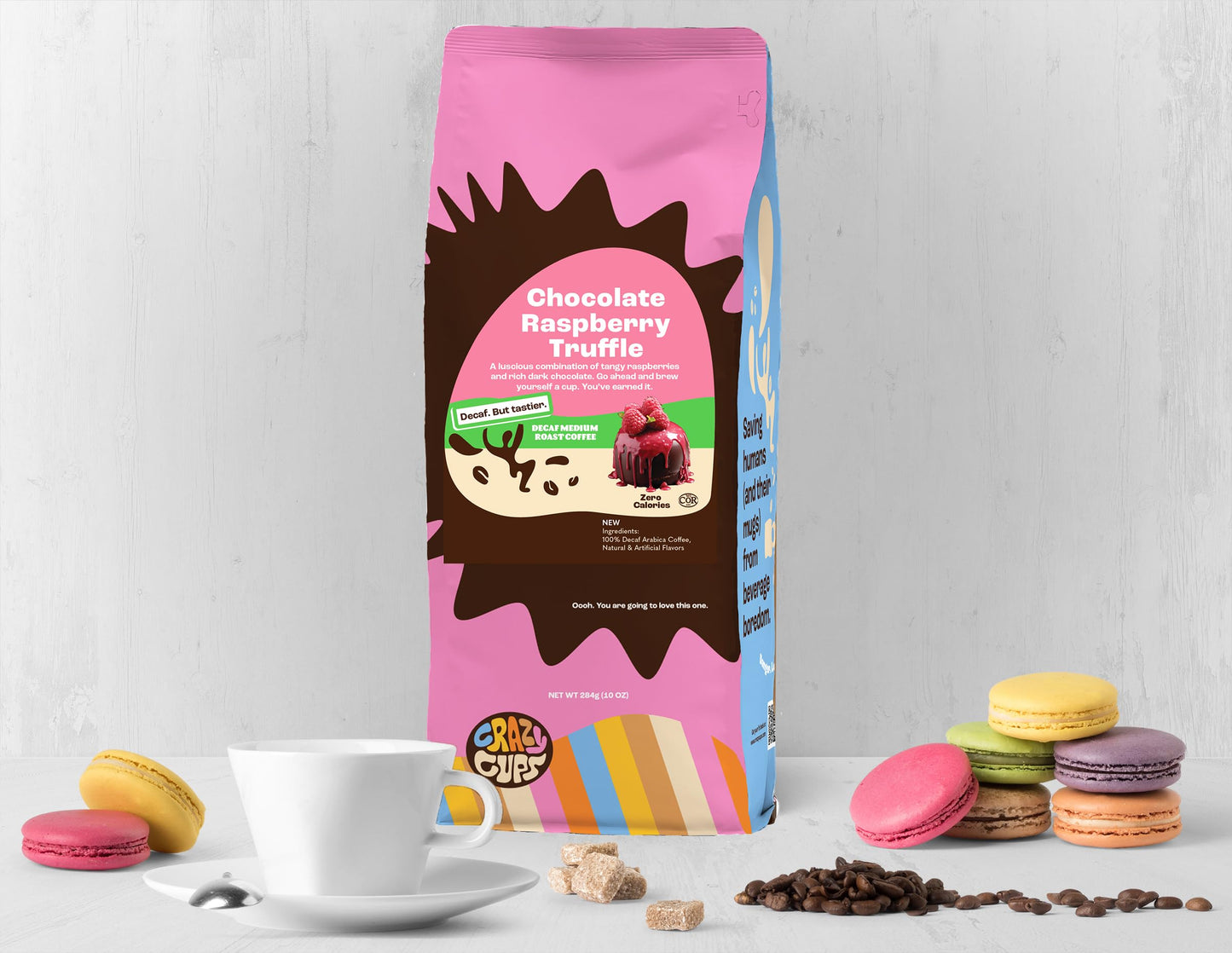 Crazy Cups Flavored Ground Decaf Chocolate Coffee  Decaffeinated Chocolate Raspberry Coffee in 10 oz Bag  For Brewing Flavored Hot or Iced Coffee  (Pack of 1)