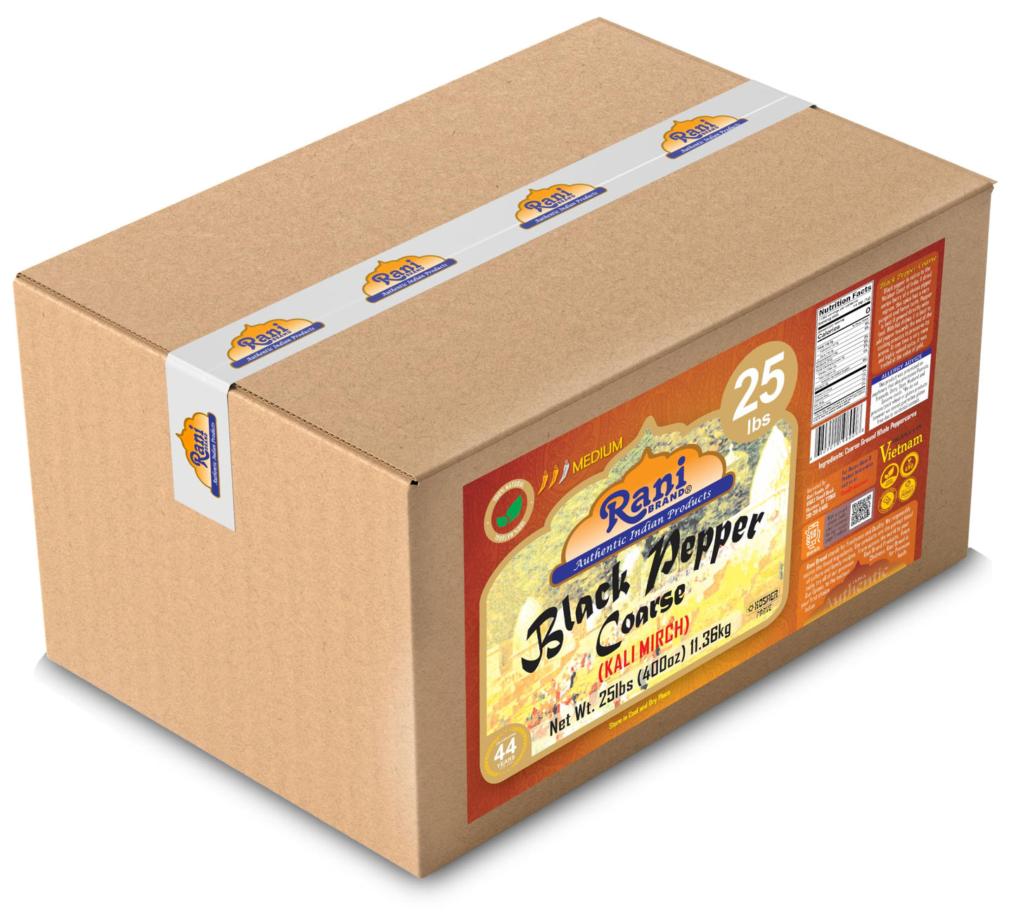 Rani Black Pepper Coarse Ground 28 Mesh (Table Grind) 400Oz (25Lbs) 11.36Kg Bulk Box ~ All Natural | Vegan | Gluten Friendly | N