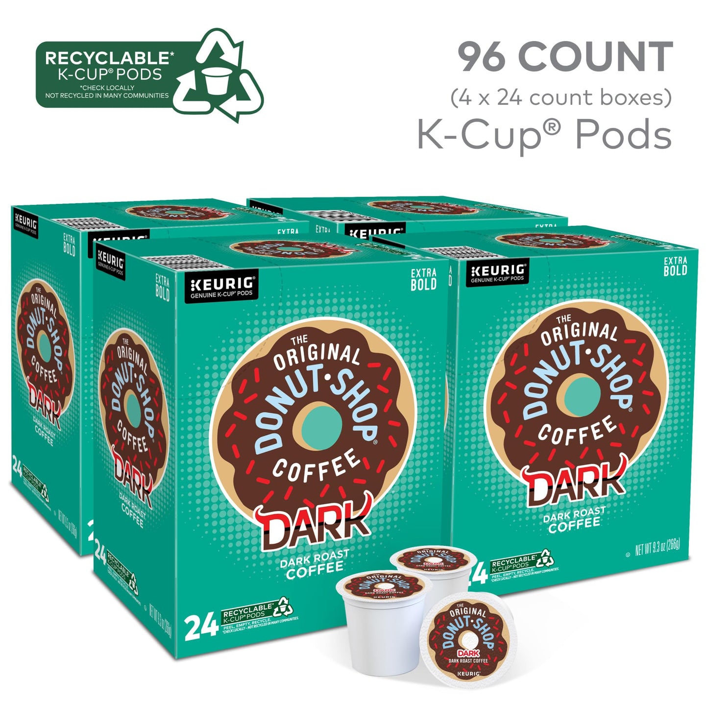 The Original Donut Shop Dark Coffee, Keurig Single-Serve K-Cup Pods, Dark Roast, 96 Count (4 Packs Of 24)