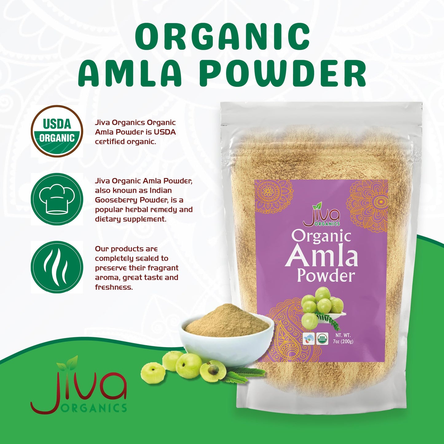Jiva Organics Amla Berry Powder - Organic, Food Grade, Non-GMO - 7 Ounce