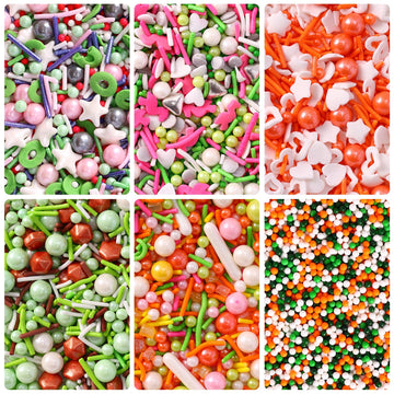 Easter Sprinkles For Cake Decorating, Cupcake, Cookies, Ice Cream Topper, 6 Packs Orange Sprinkles Green Sugar Pearls Candy, Six