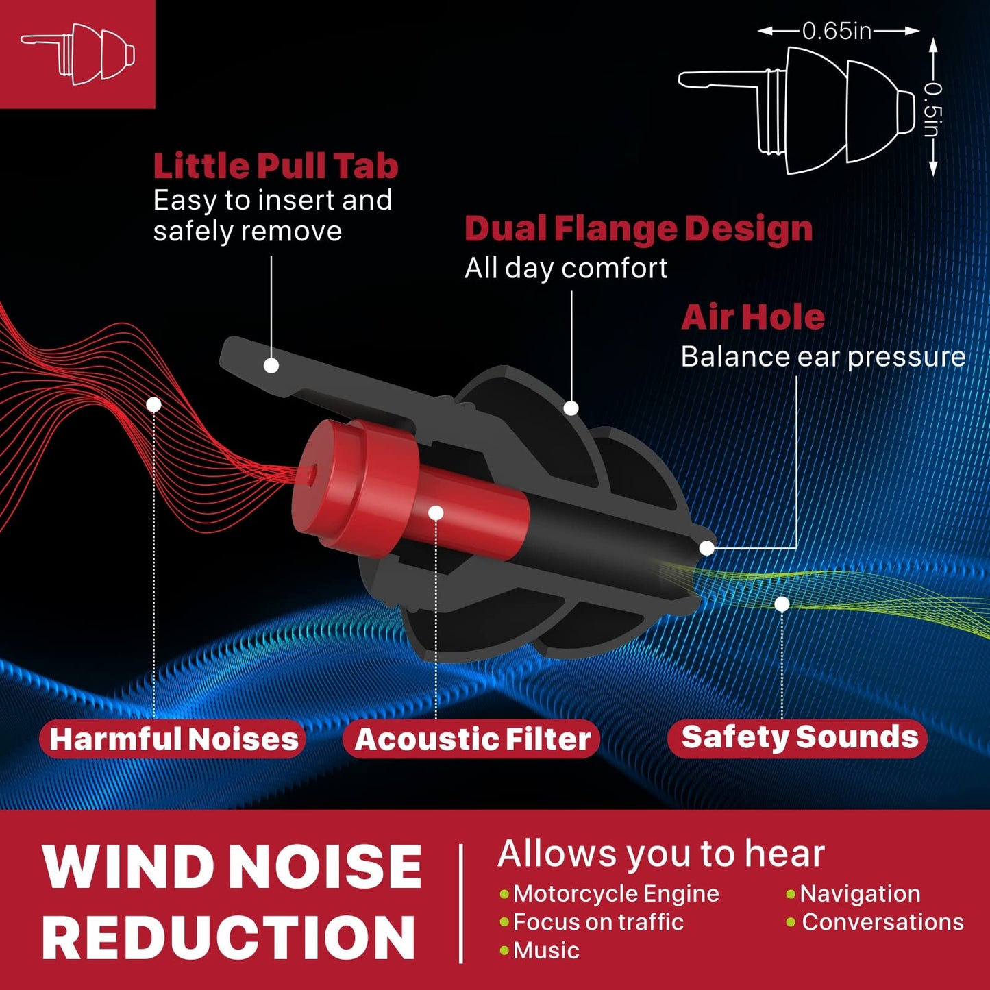 Softvox Motorcycle Ear Plugs[2 Pairs], Wind Noise Reduction Audible Filter Hearing Protection, 100X Reusable Earplugs For Riding