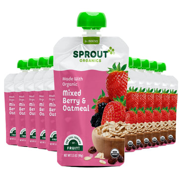 Sprout Organics, Mixed Berry & Oatmeal, 6+ Month Pouches, 3.5 Oz (Pack Of 12)