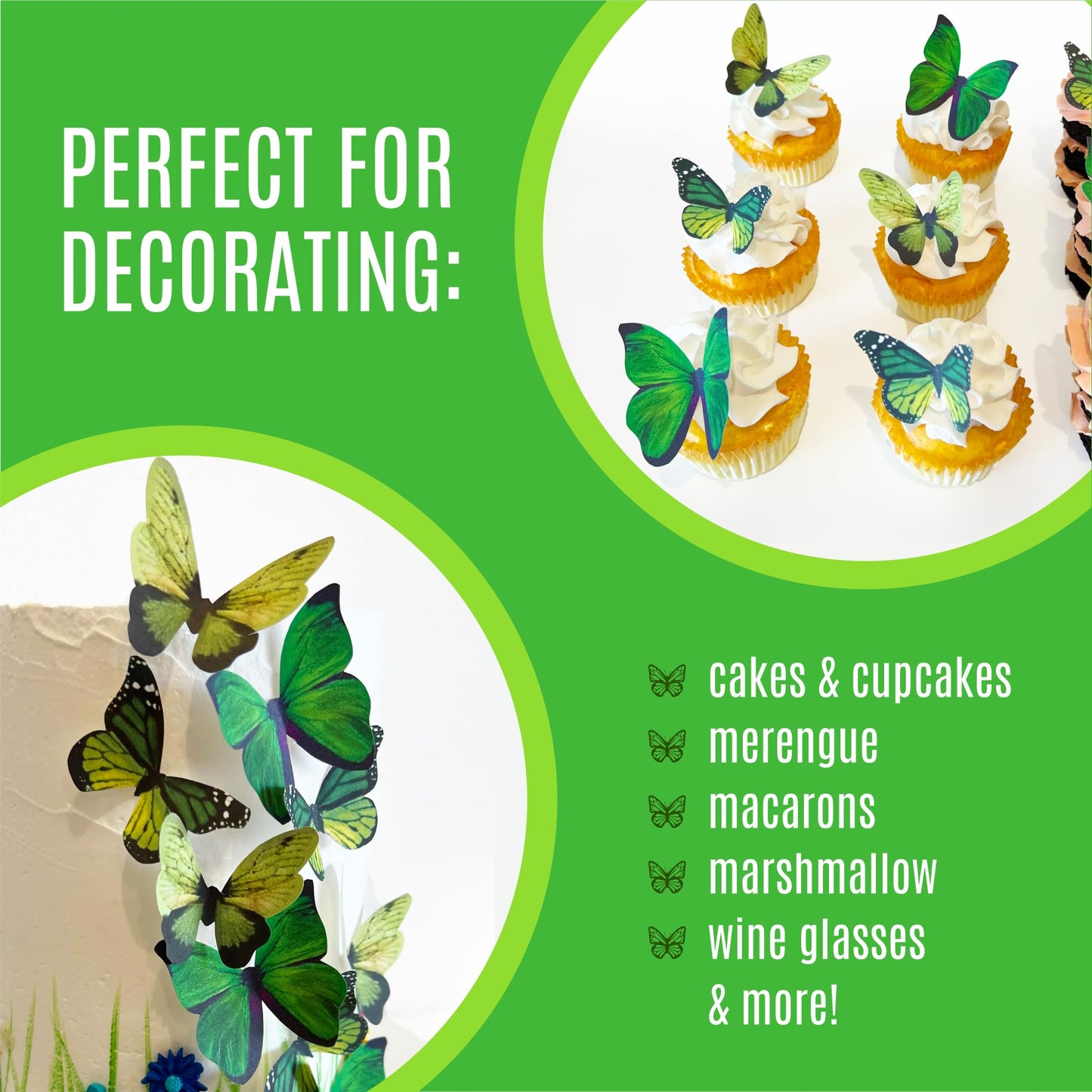Sugar Robot Edible Butterflies - Large 3 Green Wafer Cake Toppers - Premium Crafted Decorations Made in the USA