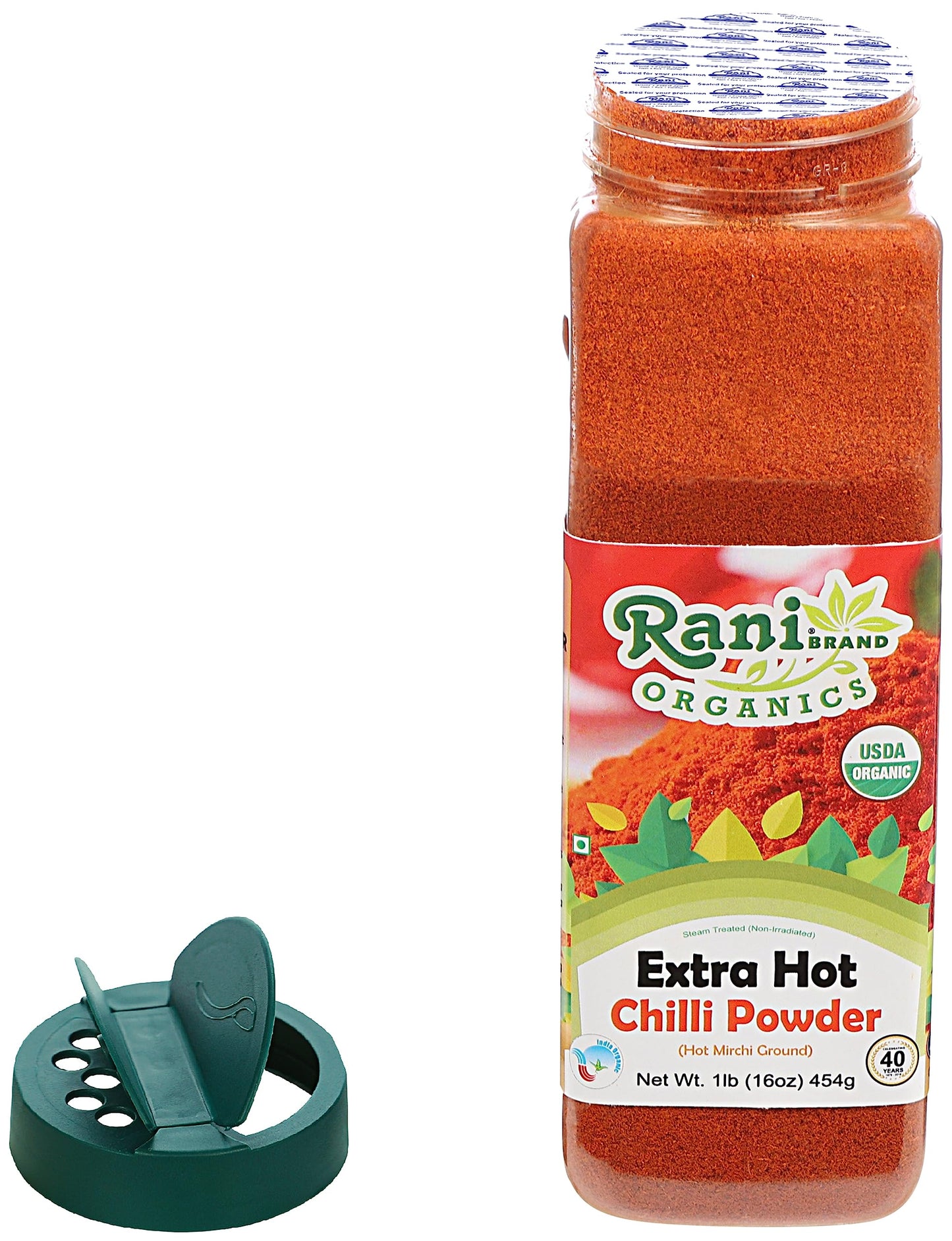 Rani Organic Extra Hot Chilli Powder (Hot Mirchi Ground) 16Oz (1Lb) 454G Pet Jar ~ All Natural | Vegan | Gluten Friendly | Non-G