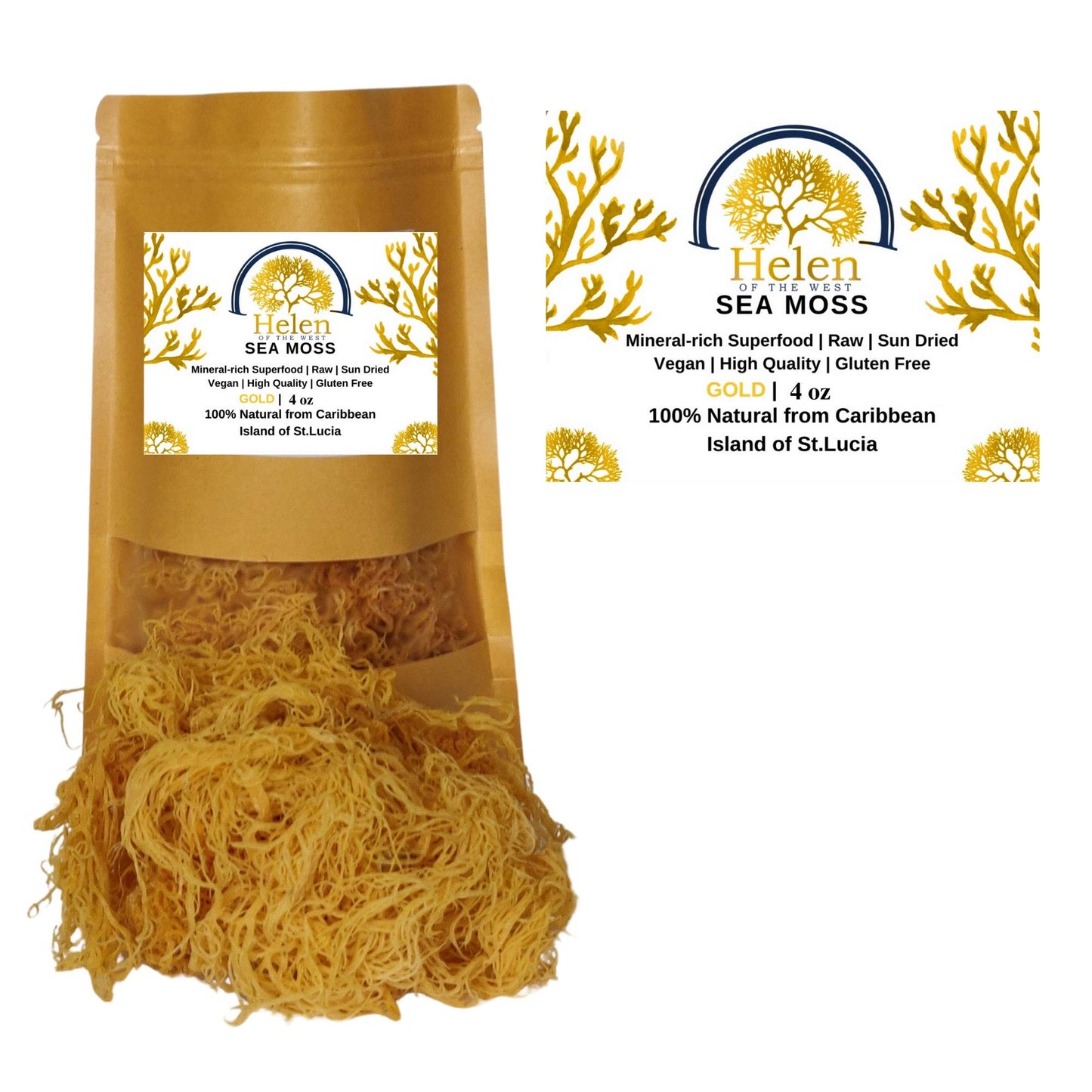 Helen of the West Wildcrafted Sea Moss - 100% Natural Irish Moss, 4oz, Green, No Preservatives, Mineral-Rich Superfood
