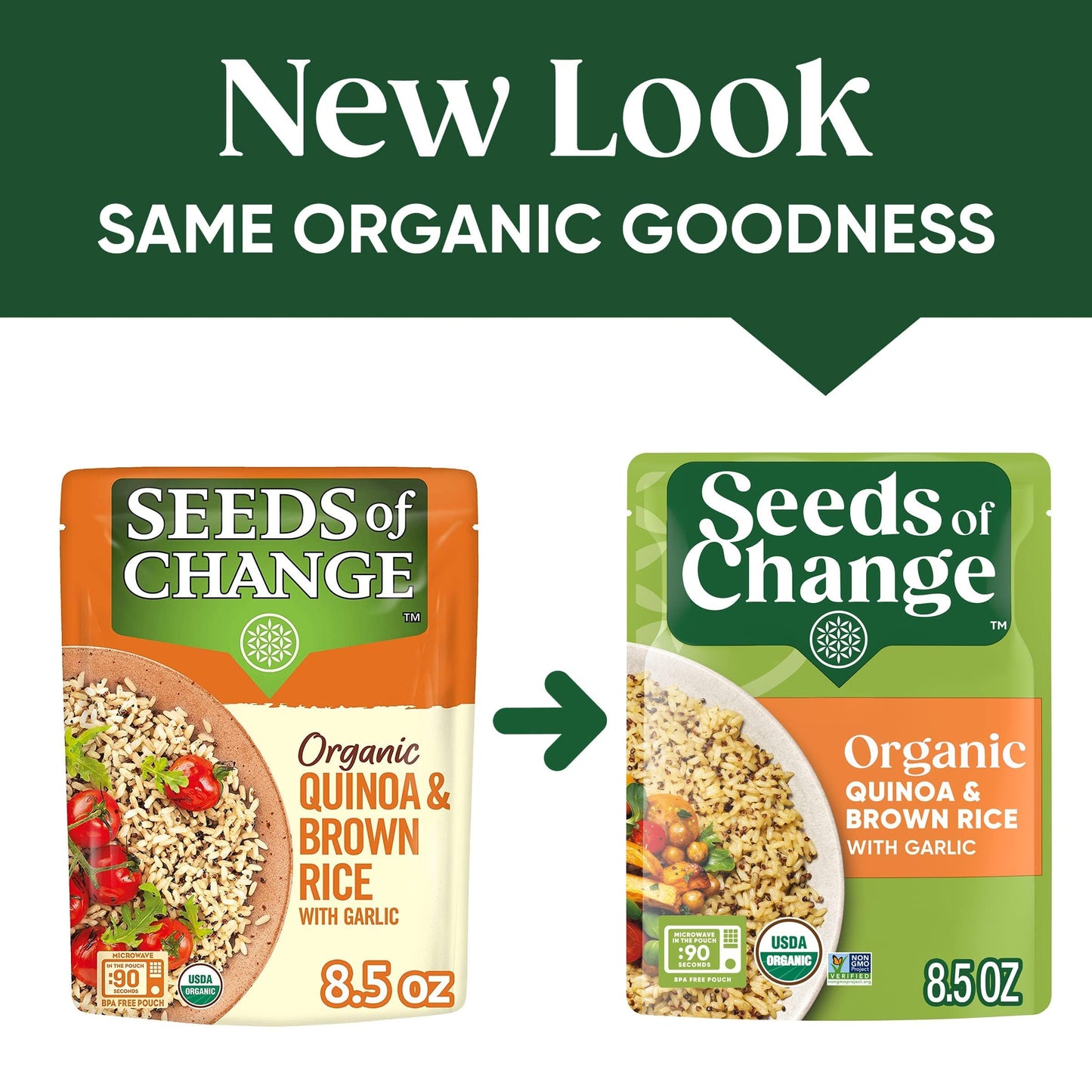 SEEDS OF CHANGE Organic Quinoa & Brown Rice with Garlic, Microwaveable Ready to Heat, 8.5 Ounce (Pack of 12)