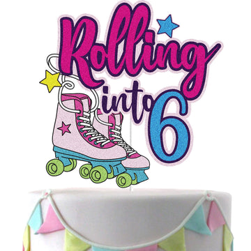 Rolling Into 6 Cake Topper Roller Skate Happy 6Th Birthday Cake Topper 6 Six Years Old Colorful Rolling Retro Girl Club Hip Hop
