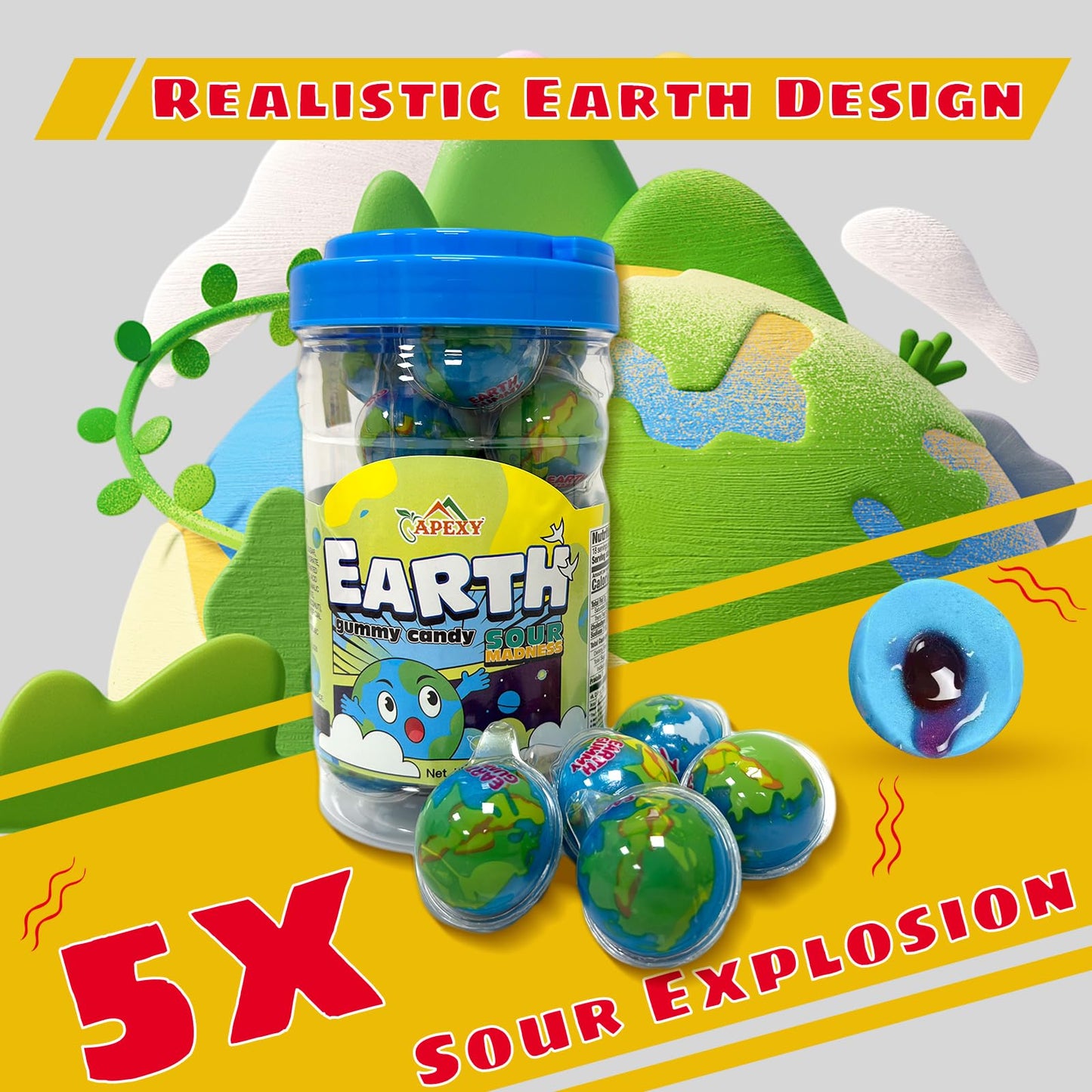Apexy Sour Planet Gummies - With Fruity Liquid Center Eyeball Candy For Halloween, Birthday, Trick Or Treat, Party Candy - Jelly