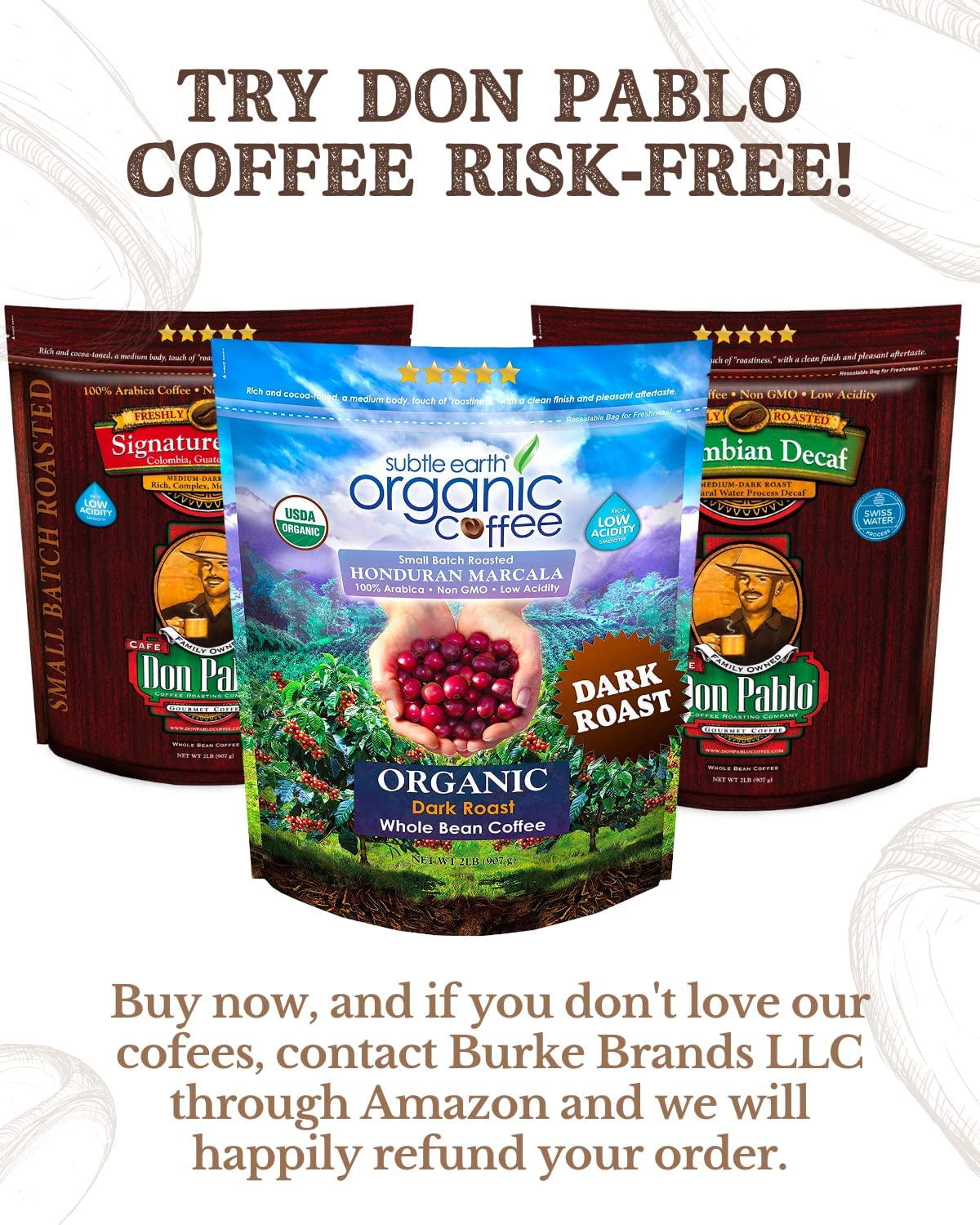 Subtle Earth Organic Coffee - Dark Roast - Whole Bean Coffee - 100% Arabica Beans - Low Acidity and Non-GMO - 2lb bag