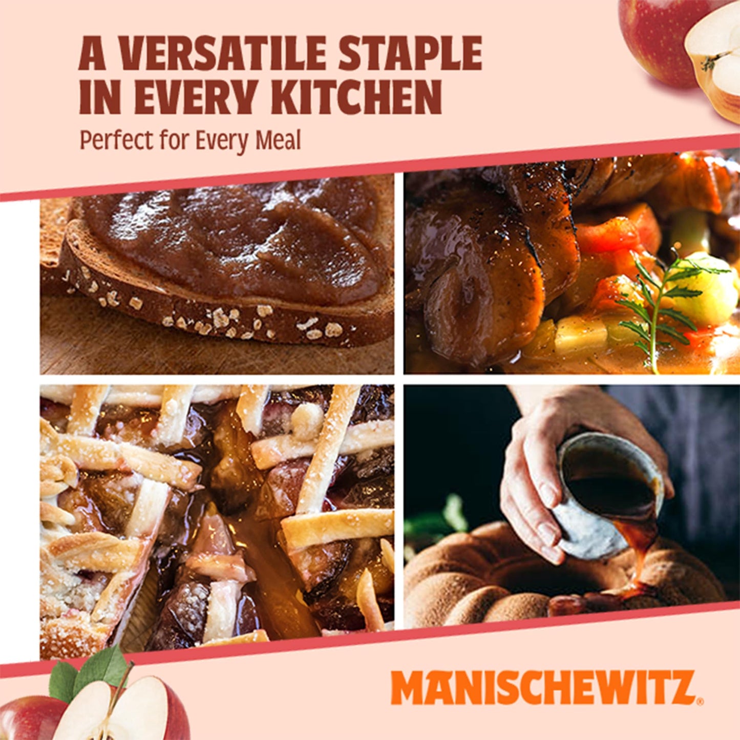 Manischewitz Apple Butter, 17Oz | Smooth & Sweet Spread, Great For Sauces & Glazes, No Sugar Added