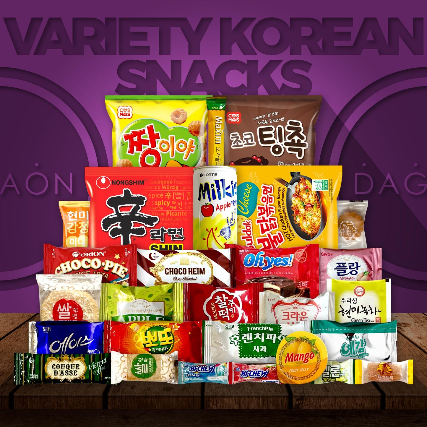 Dagaon Delightful Korean Snack Box 28 Count - Tasty Korean Snacks And Foods Including Chips, Biscuits, Cookies, Pies, Candies, D
