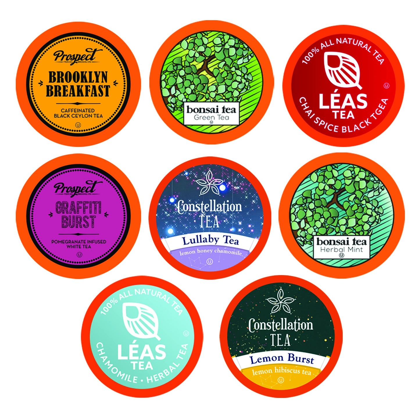 Two Rivers Coffee Tea Pods, Assorted Tea Pack, 40 Count, Compatible with K Cup malt-inspired, 5 Cups of Each Flavor