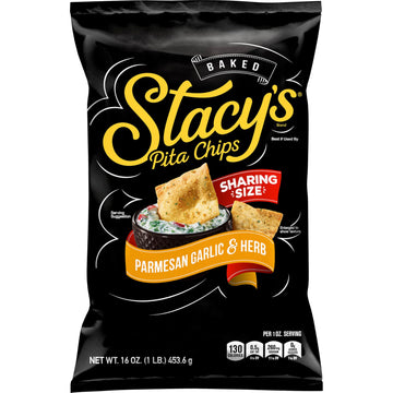 Stacy'S Pita Chips, Parmesan Garlic & Herb Baked Chips, 16 Oz Snack Bag