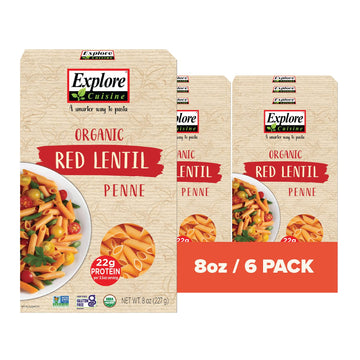 EXPLORE CUISINE Organic Red Lentil Penne - High Protein, Gluten Free Pasta, Easy to Make - Organic, Non GMO - 24 Total Servings,