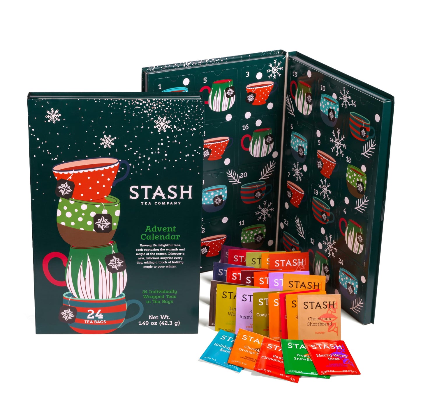 STASH Tea Advent Calendar 2025 – 24 Days Holiday Tea Sampler – Black, Green & Herbal Teas in Cardboard Packaging