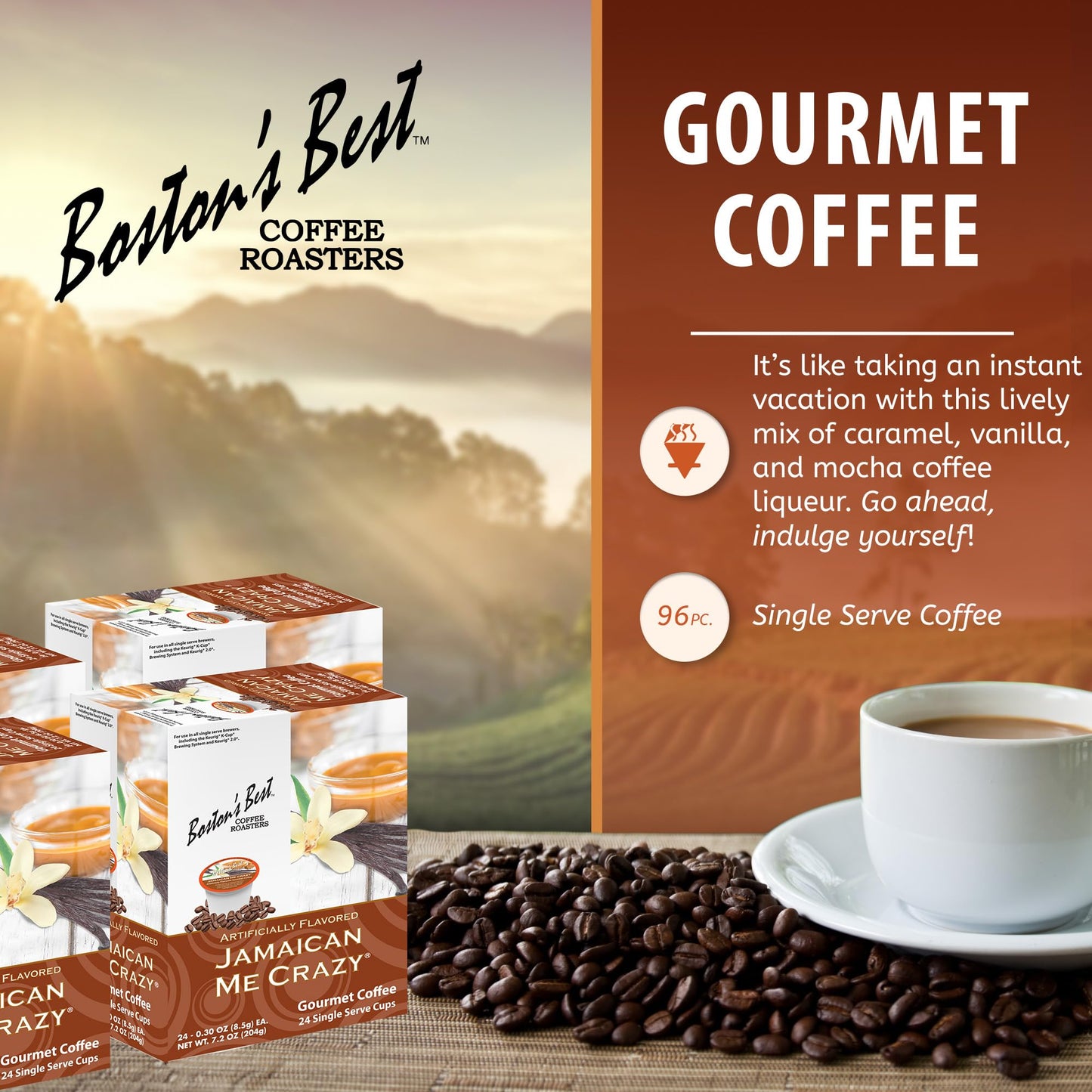 Bostons Best Jamaican Me Crazy Gourmet Coffee - 24 Count (Pack of 4) Compatible with Keurig Coffee Maker