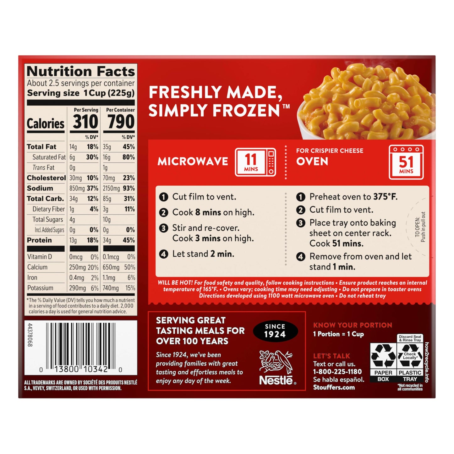 Stouffers Large Size Macaroni Cheese Frozen Meal