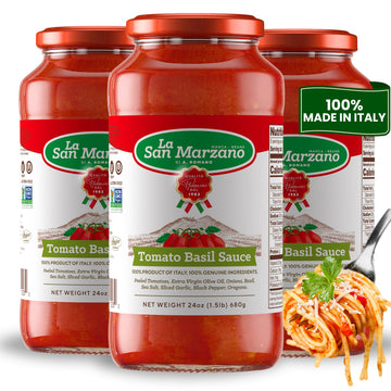 La San Marzano Tomato Basil Sauce, 24 oz, Pasta Sauce Made in Italy, All Purpose Tomato enhanced Quality, All Natural, Mediterranean Diet, Non GMO, Vegan, Gluten Free