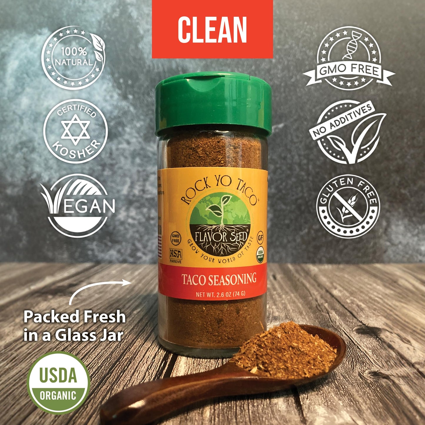 Flavor Seed Rock Yo Taco Gluten Free Organic Taco Seasoning Mix. Mexican Seasoning. Popcorn Seasoning. Seasonings And Spices For