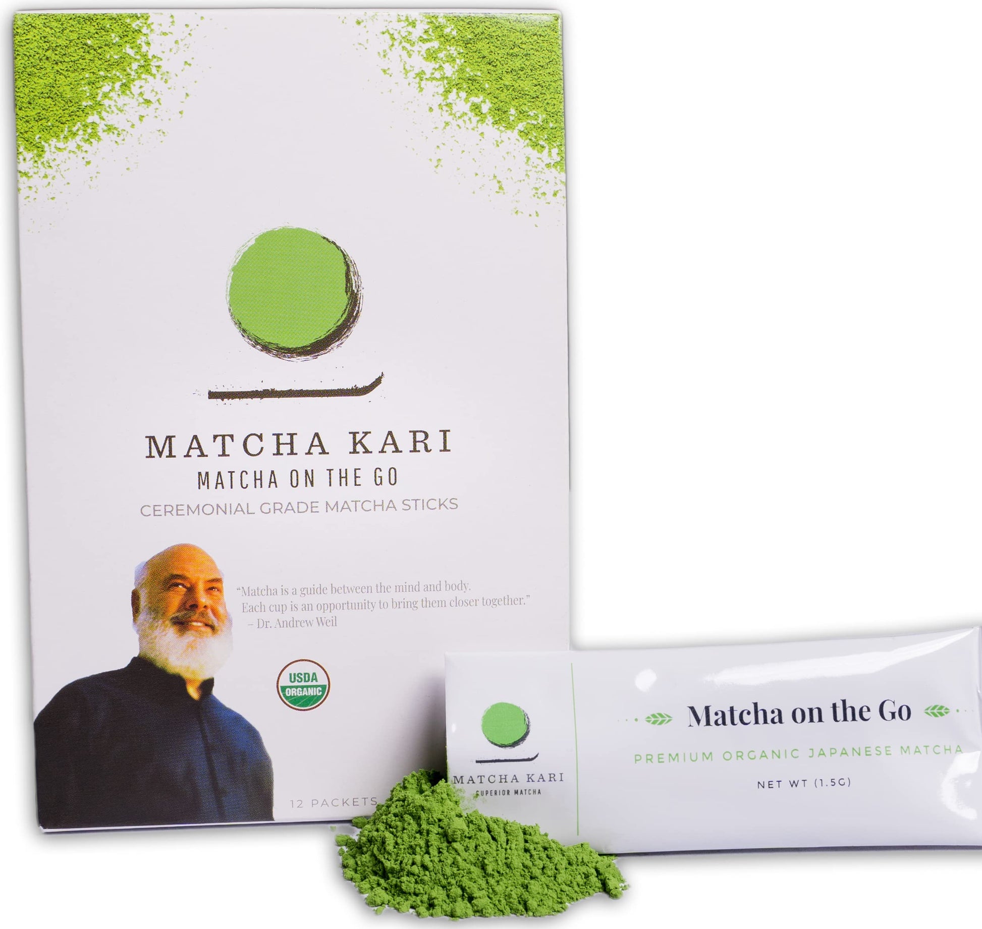 Matcha Kari Ceremonial Organic Matcha Green Tea Single Serving Sticks, 12 Count Pack, Green