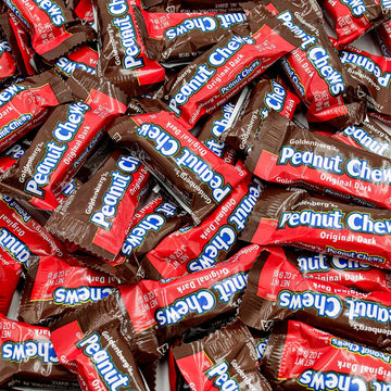 PEANUT CHEWS Goldenberg's Original Dark 1 lb - Anti Melt Pack, Individually Wrapped Candy Bars (46 Pieces), Bulk Resealable Bag,