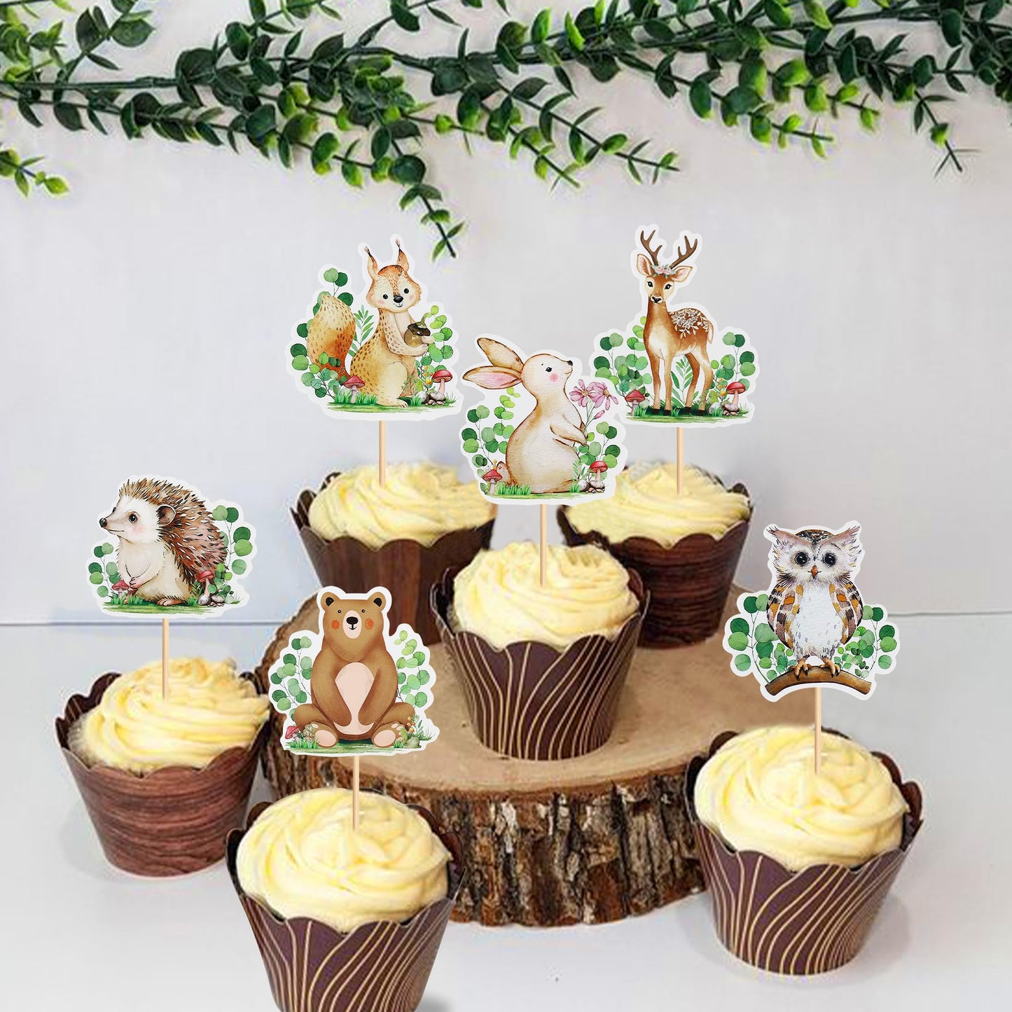 24Pcs Animal Cupcake Toppers Wood Land Theme Animal Cupcake Toppers Picks Baby Shower Themed For Girl Boys Kids Party Supplies D