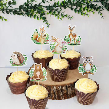 24Pcs Animal Cupcake Toppers Wood Land Theme Animal Cupcake Toppers Picks Baby Shower Themed For Girl Boys Kids Party Supplies D