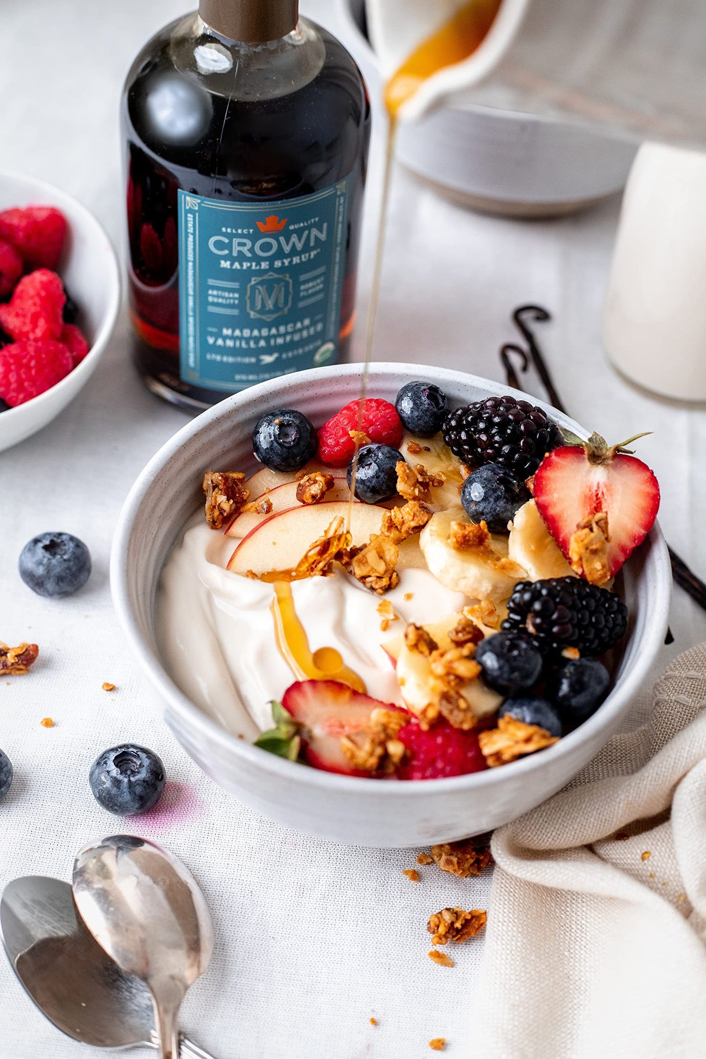 Crown Maple Madagascar Vanilla Infused Organic Maple Syrup, 12.7 Fl Oz, Real Vanilla Bean, Pancakes, Baking, Cocktails & Brunch