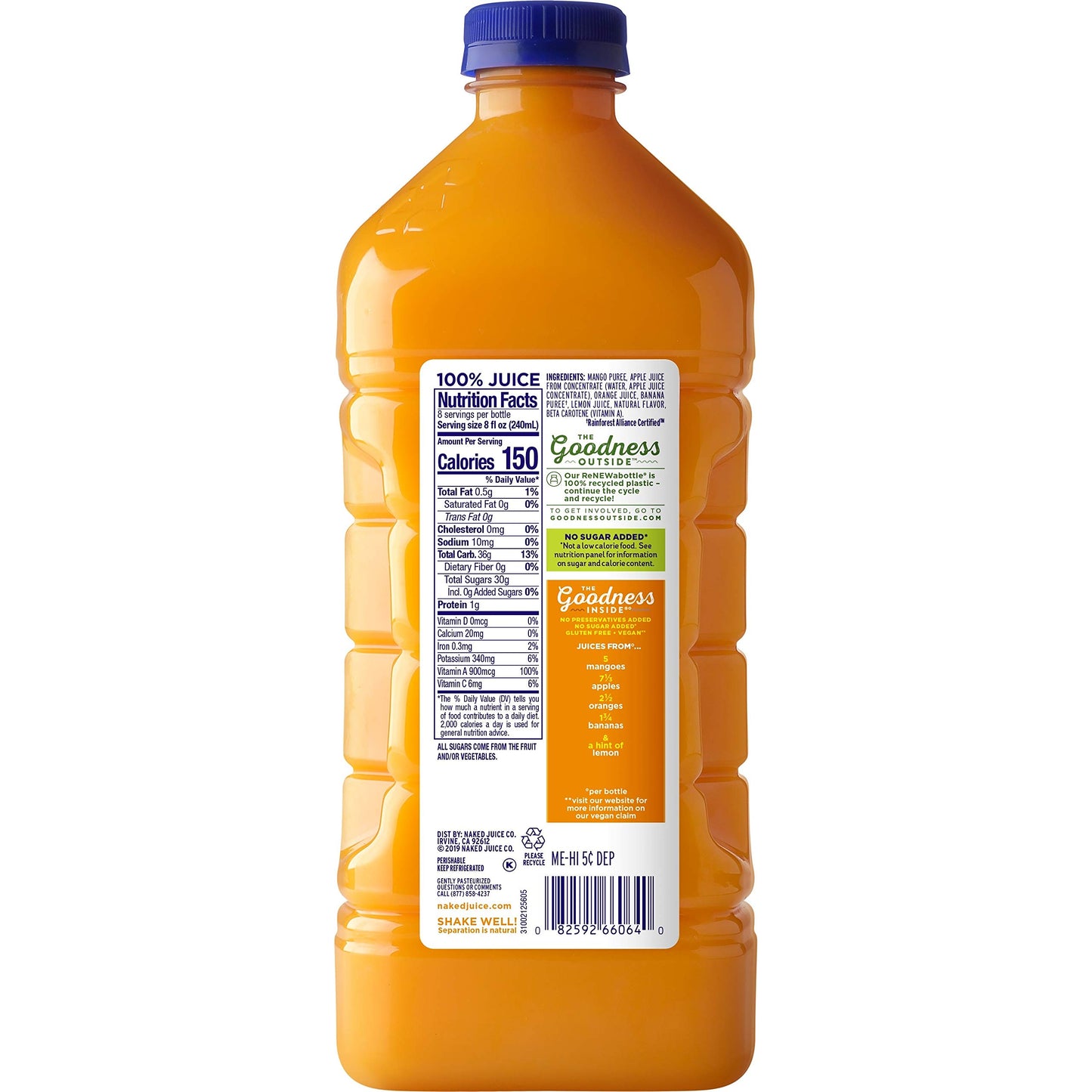 Naked, Mighty Mango Juice, 64 Fl Oz Bottle