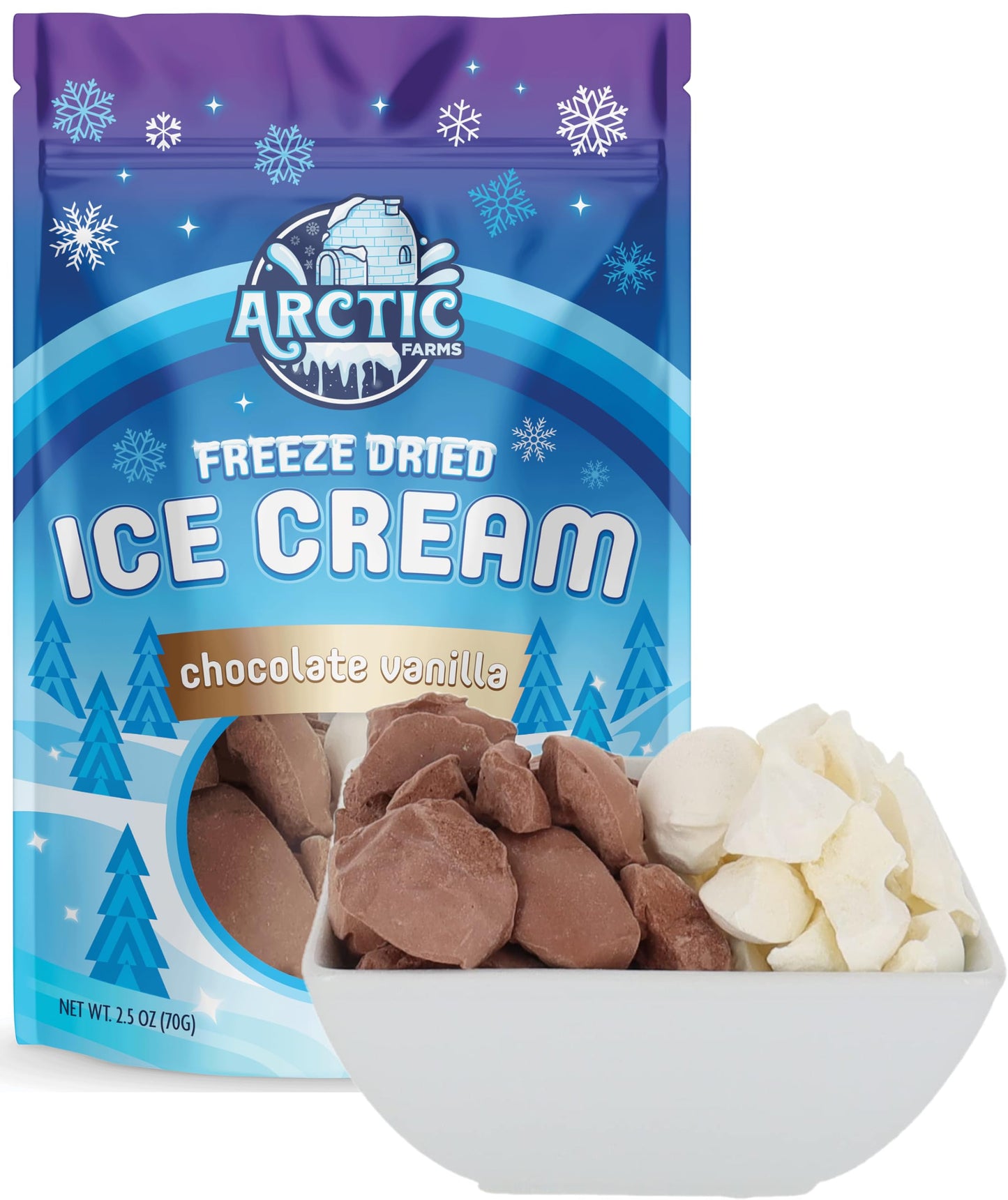 Arctic Farms Freeze Dried Ice Cream Bits Bagged And Boxed - Does Not Melt (Chocolate Vanilla Mix)