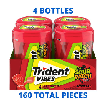 Trident Vibes SOUR PATCH KIDS Redberry Sugar Free Gum, 4-40 Piece Bottles (160 Total Pieces)