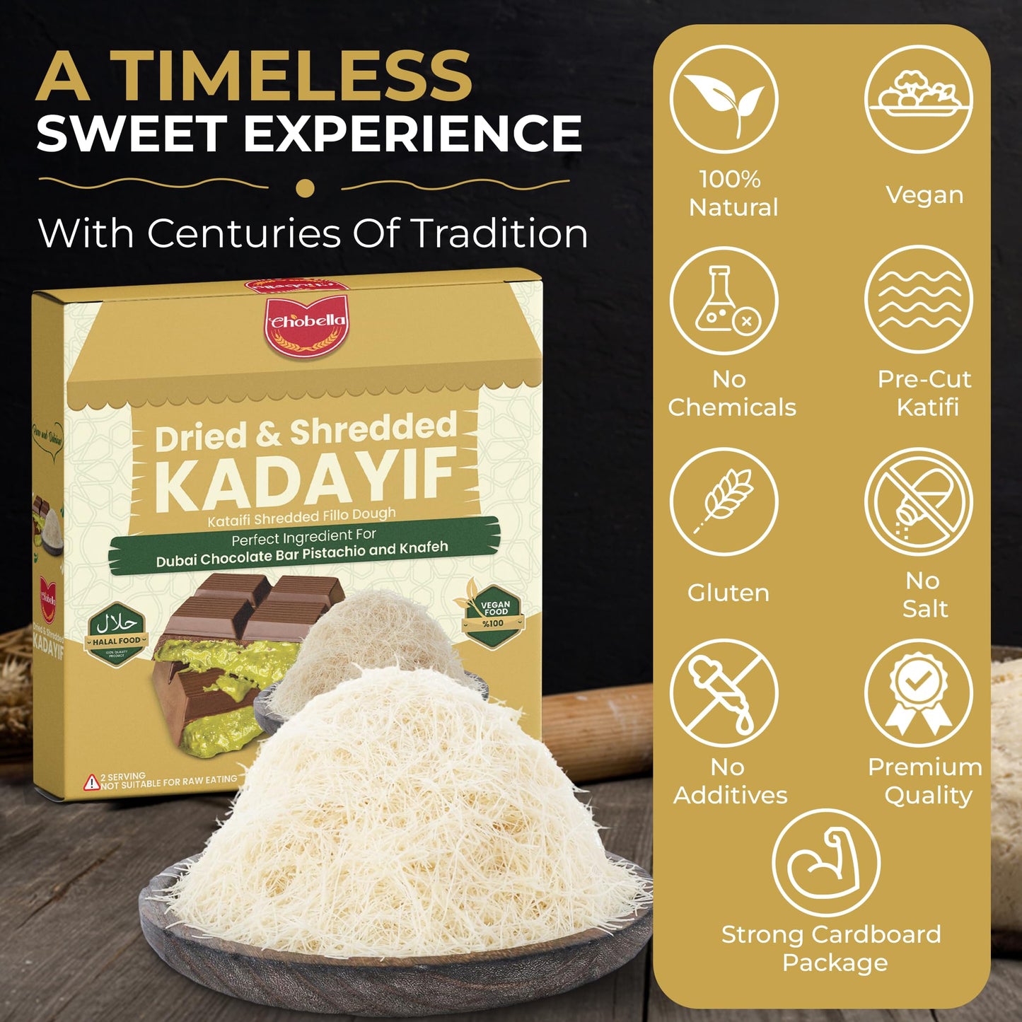Chobella Premium Kataifi Shredded Fillo Dough 100 G (3.5 Oz), Ingredient For The Viral Dubai Pistachio Chocolate Bar, Kunafa & K