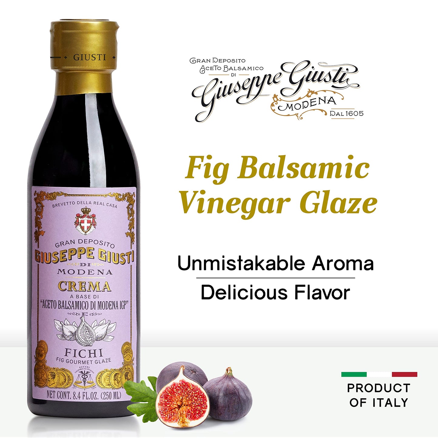 Giusti Fig Balsamic Glaze - Italian Gourmet Crema Reduction - 8.45 fl oz - Balsamic Vinegar of Modena Black
