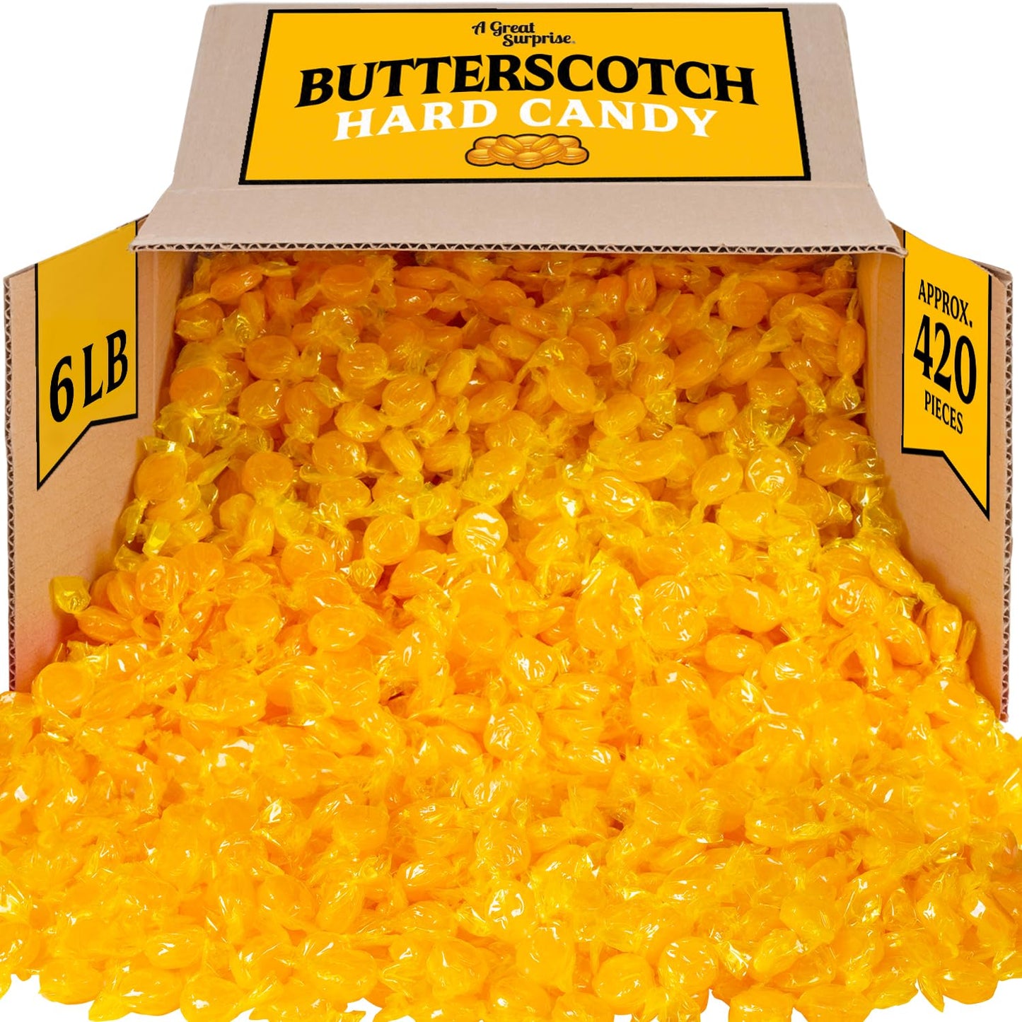 A Great Surprise Butterscotch Hard Candy - 6 Pounds - Individually Wrapped Butter Scotch Buttons Candies - Bulk Yellow Treats Fo