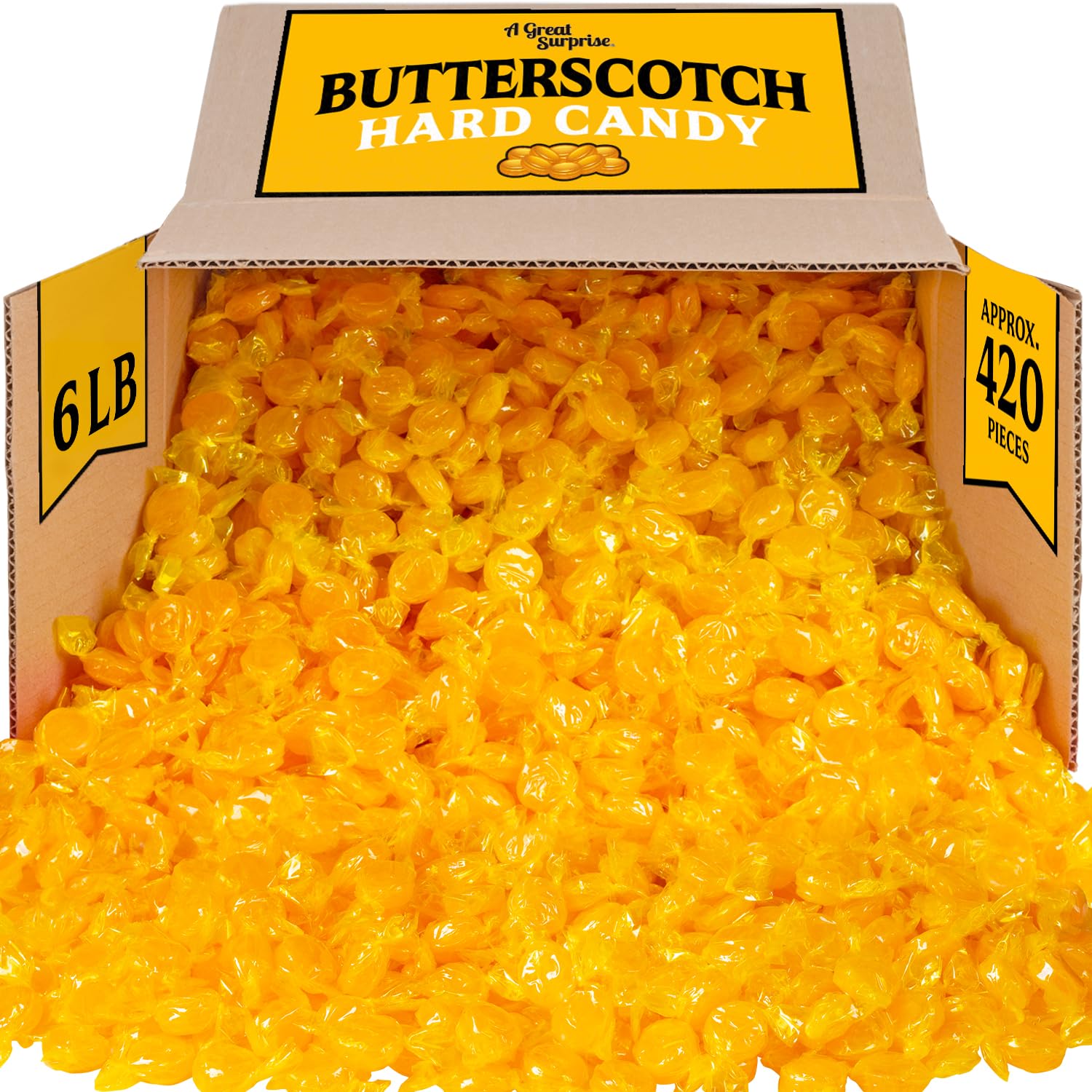 A Great Surprise Butterscotch Hard Candy - 6 Pounds - Individually Wrapped Butter Scotch Buttons Candies - Bulk Yellow Treats Fo